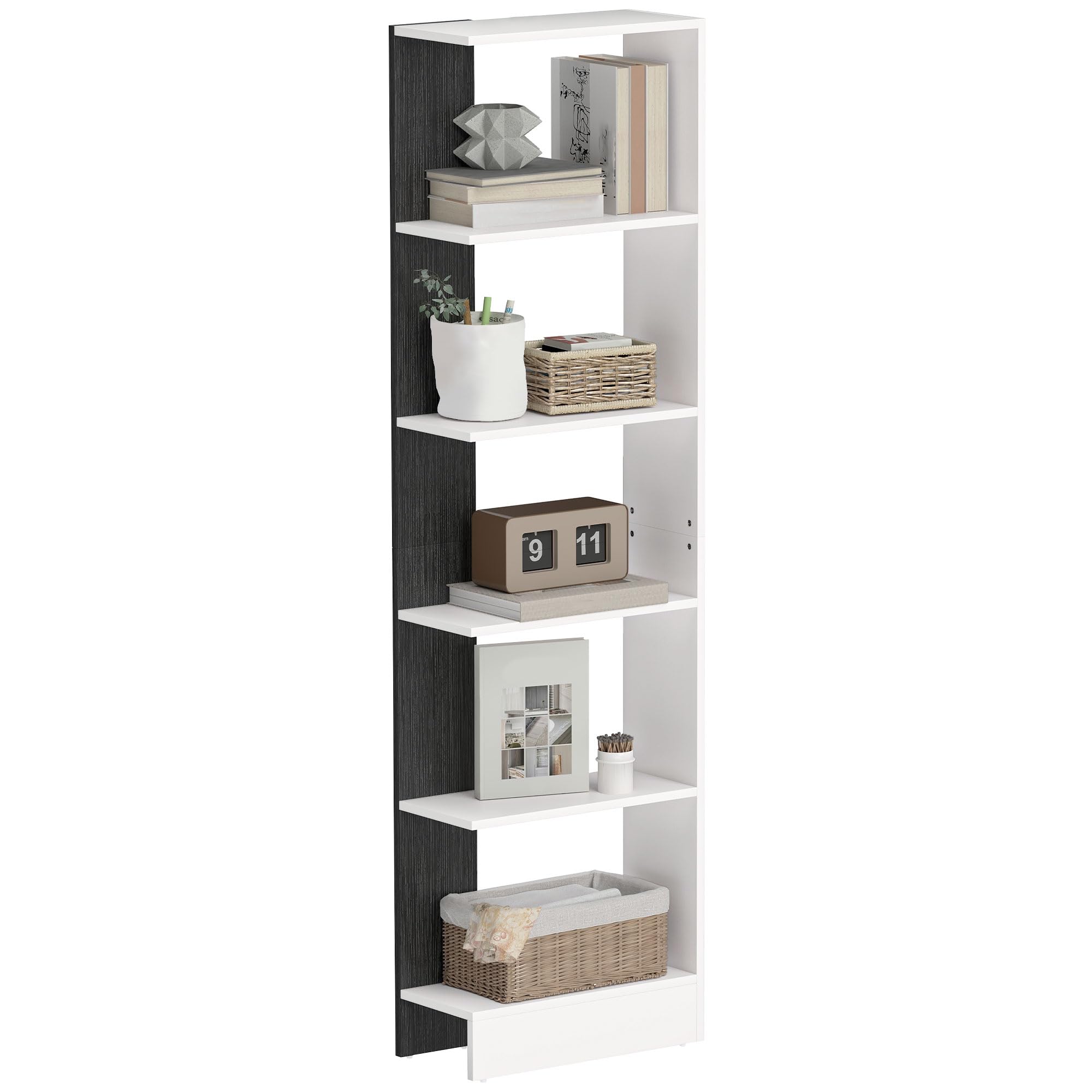 HOMCOM Estante Armario 5 Niveles 45x21x170cm Blanco/Negro