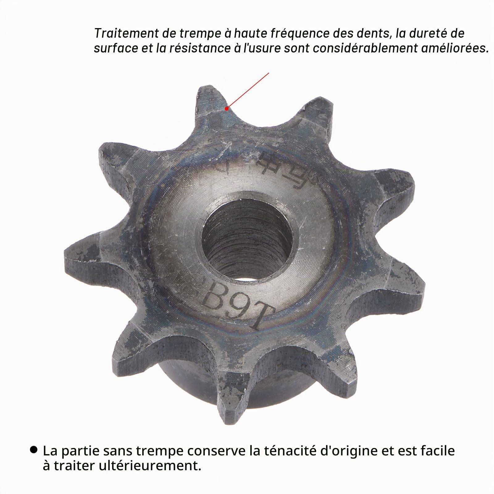 sourcing map Chaîne Rouleau Pignon, 10mm Alésage 1/2" Pas 9 Dent Simple Brin Type B Chaîne Pignon, A3 Carbone Acier Rouleau Chaîne Pignon pour ISO 06B Chaîne, 2pcs