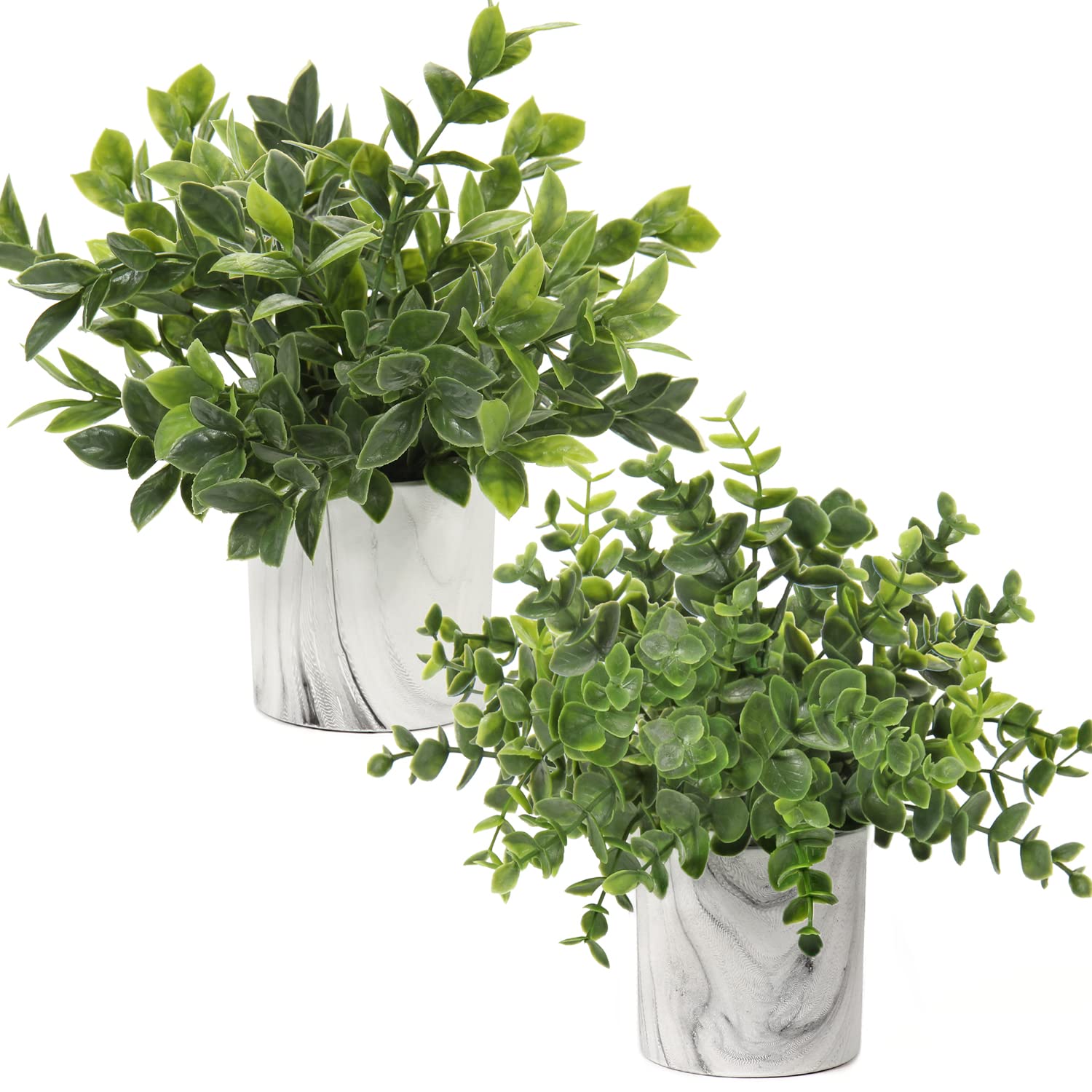 Hollyone Faux Plants Indoor Artificial Mini Potted Plants Plastic Green Plant Small Fake Plants Eucalyptus Decor in Pots for Home Table Room Bathroom