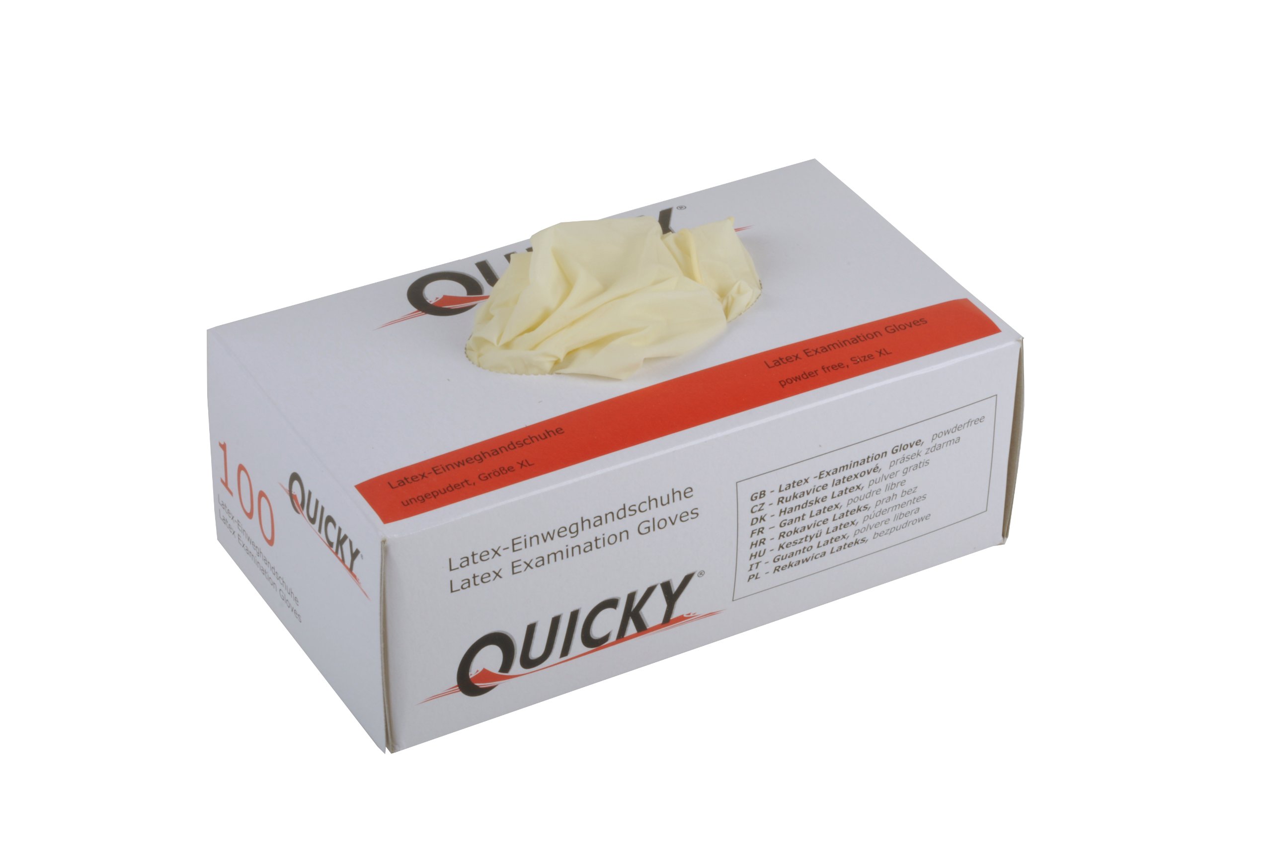 Quicky - Guantes de látex (talla XL, AQL 1,5, 10 paquetes de 100 guantes), color blanco