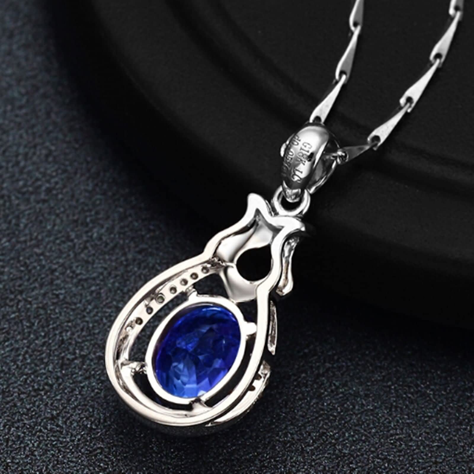 Naszyjnik z tanzanitem dla kobiet, białe złoto, amulet dla kobiet z tanzanitem 2,1 ct i stworzonym diamentem, regulowany łańcuszek 40 cm i przedłużka 5 cm