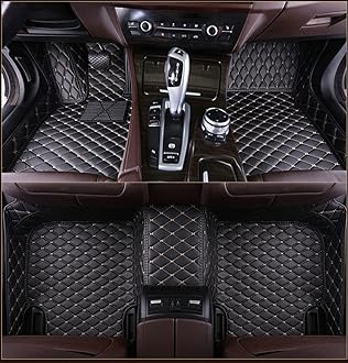 Custom All-Weather Protection Leather Car Floor Mats for Cars Sedan SUV Sports Car Waterproof Floor Mat (Black&Beige)
