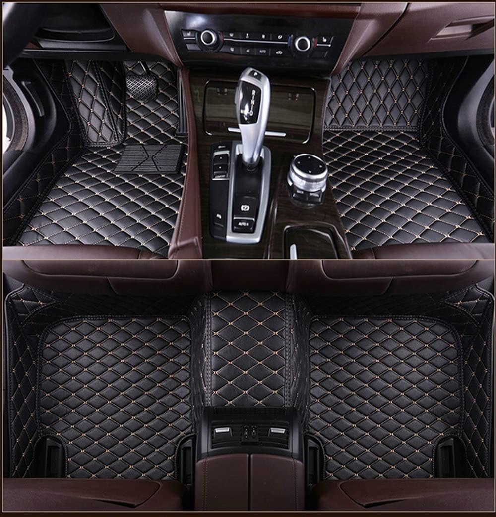 Custom All-Weather Protection Leather Car Floor Mats for Cars Sedan SUV Sports Car Waterproof Floor Mat (Black&Beige)