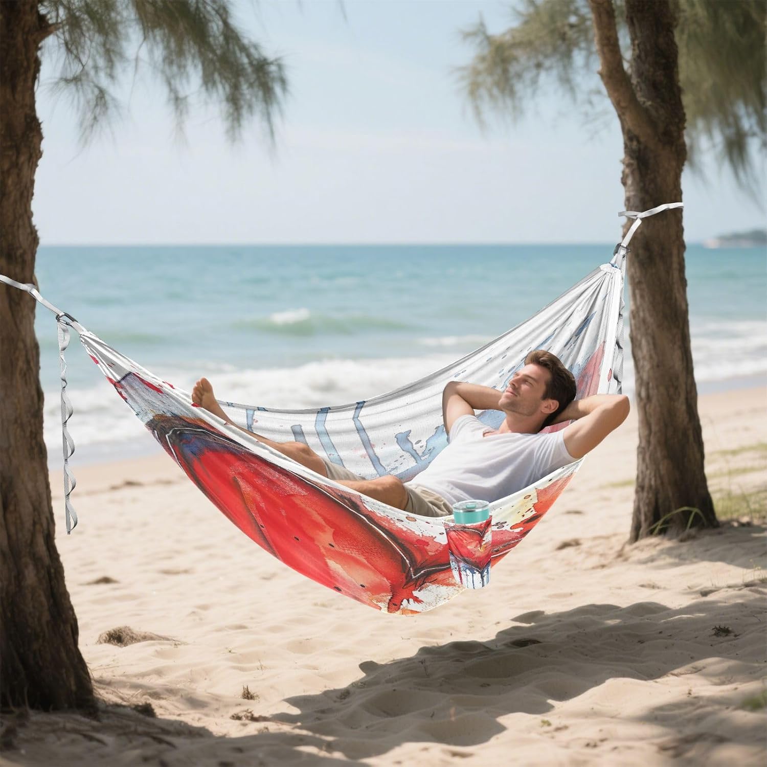 ALAZA Red Heart Watercolour Camping Hammocks Single or 2 Person 500 lbs Portable Parachute Travel Hammock w/Tree Straps for Hiking Backpacking Indoor Outdoor