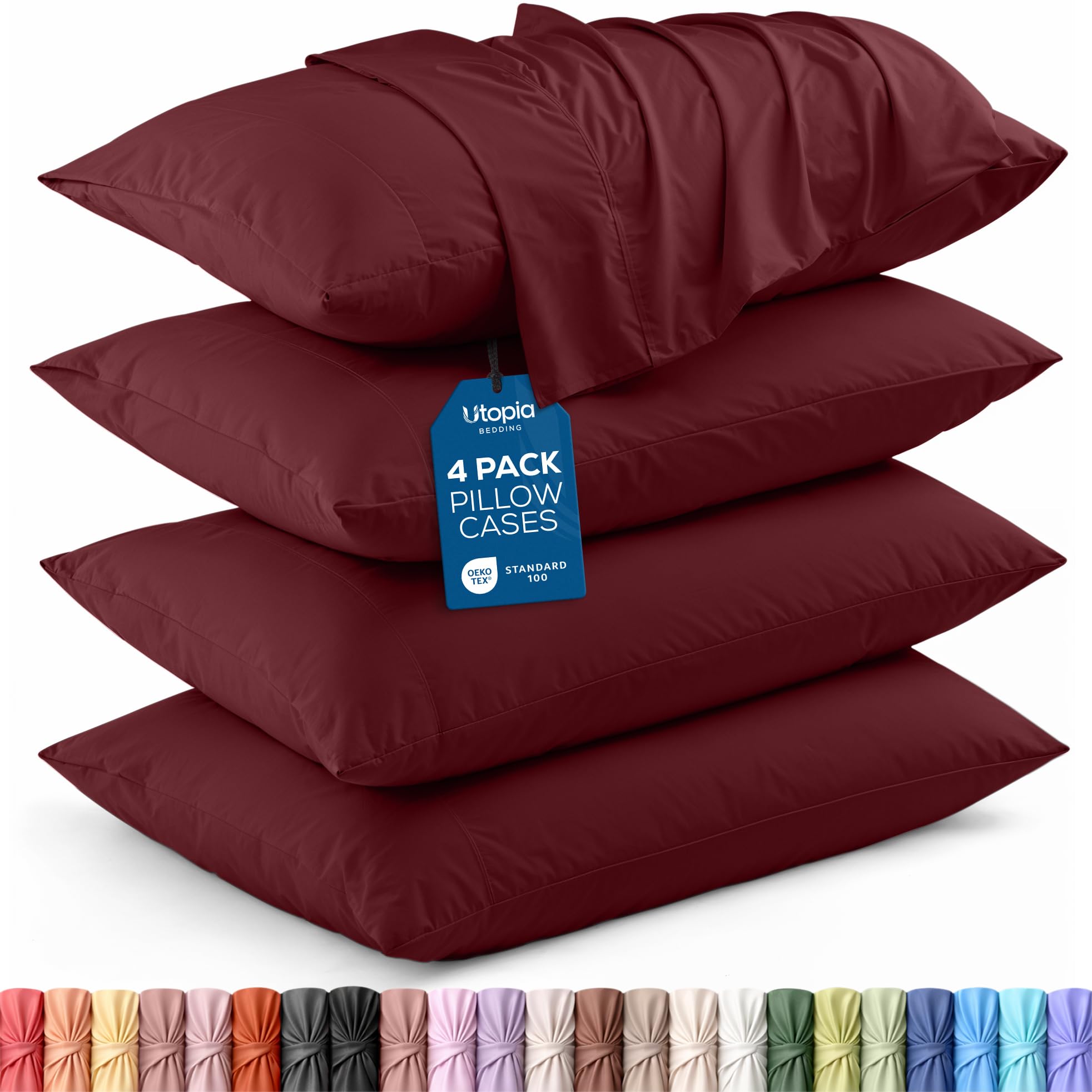 Utopia Bedding King Pillow Cases - Pack of 4 - Envelope Closure - Soft Brushed Microfiber Fabric - Shrinkage and Fade Resistant Pillow Covers King Size 20 X 40 Inches (Burgundy) — image 1