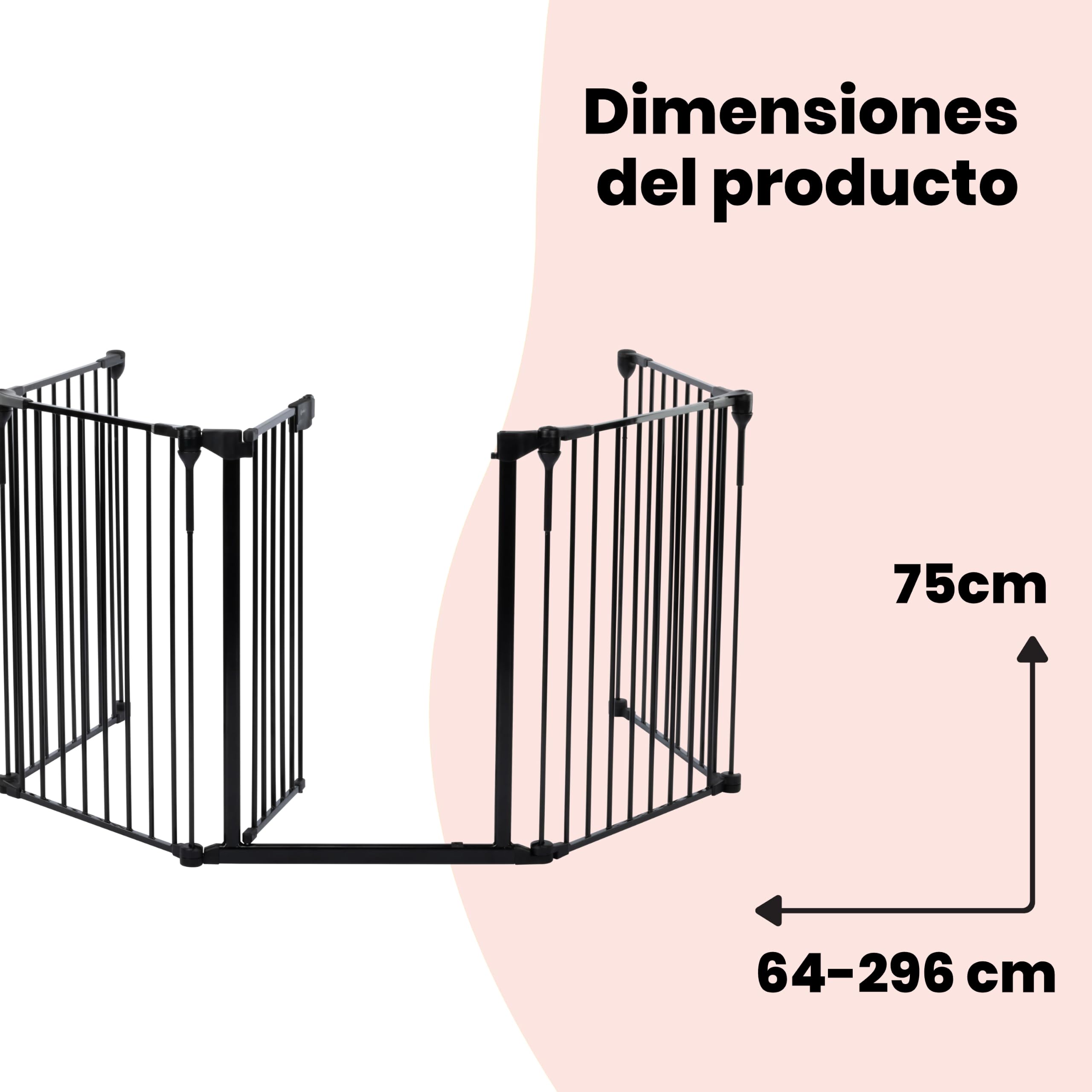 Safety 1st Modular 5 Panel barrera seguridad, 64-296 cm, 1 mano, Black | barrera seguridad niños escalera extra ancha, para espacios irregulares, cierre extra seguro, instalación rápida