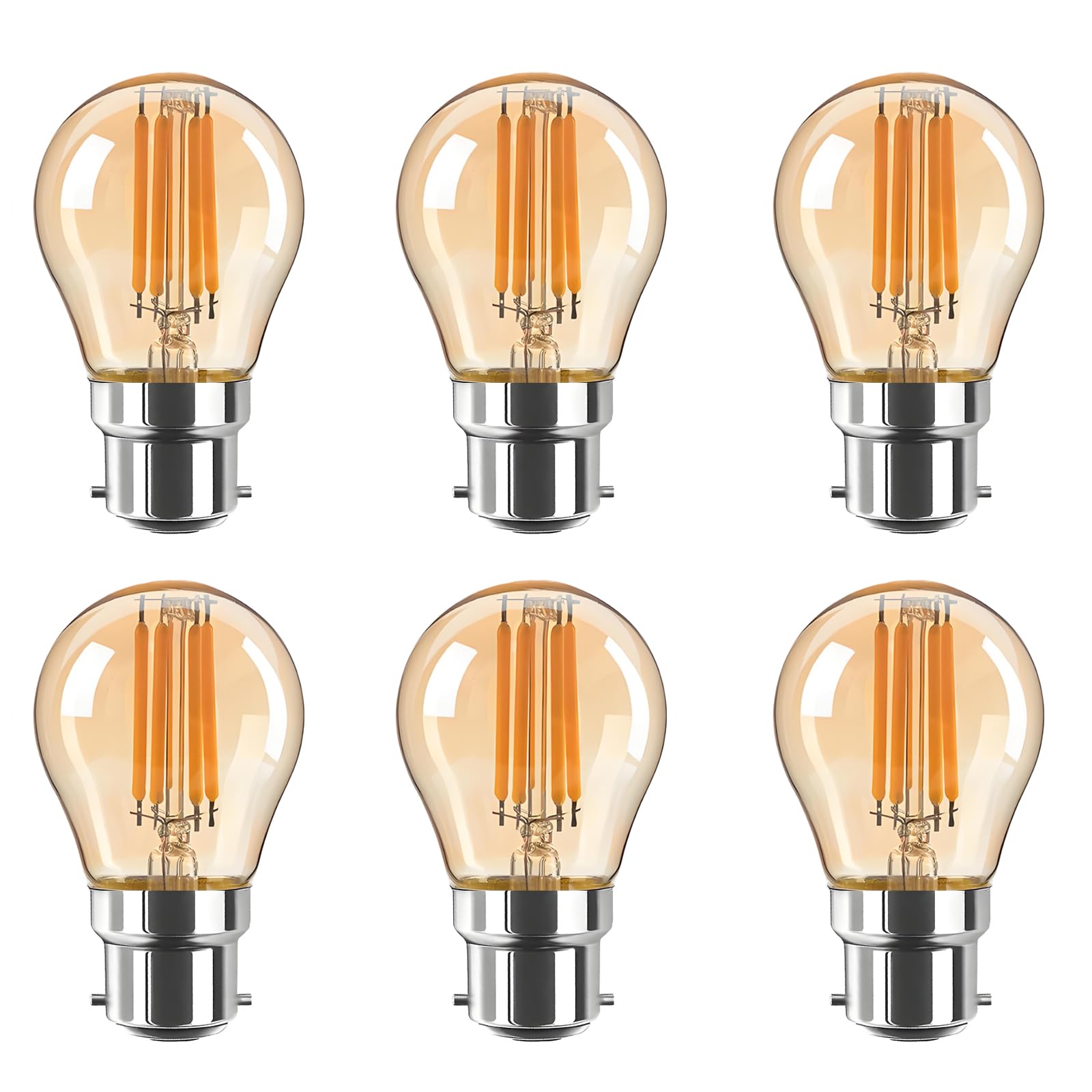HUAMu Golf Ball Filament Vintage LED Bulbs, G45 B22 Bayonet Cap, Energy Saving 4W Light Bulb 40W Equivalent, Non dimmable, Amber 2700K 400LM, 6-Pack,Warm White