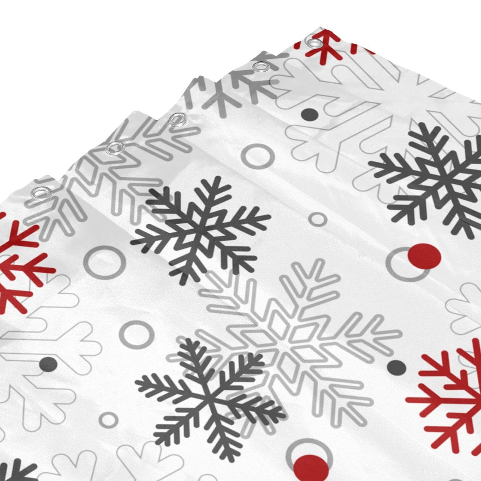 JOOCAR Christmas Snowflakes Shower Curtain Winter Red Grey White Snowflake Waterproof Shower Curtains for Bathroom Merry Xmas New Year Holiday Bathroom Shower Curtain Set including Hooks 72x72 Inch - Image 3