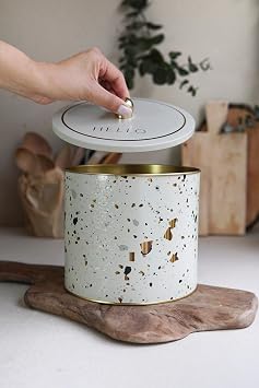 EVLE-Terrazo Desenli Erzak Saklama Kab  - Metal Saklama Kab  17,5 Cm X 15,5 Cm Terrazzo Cream
