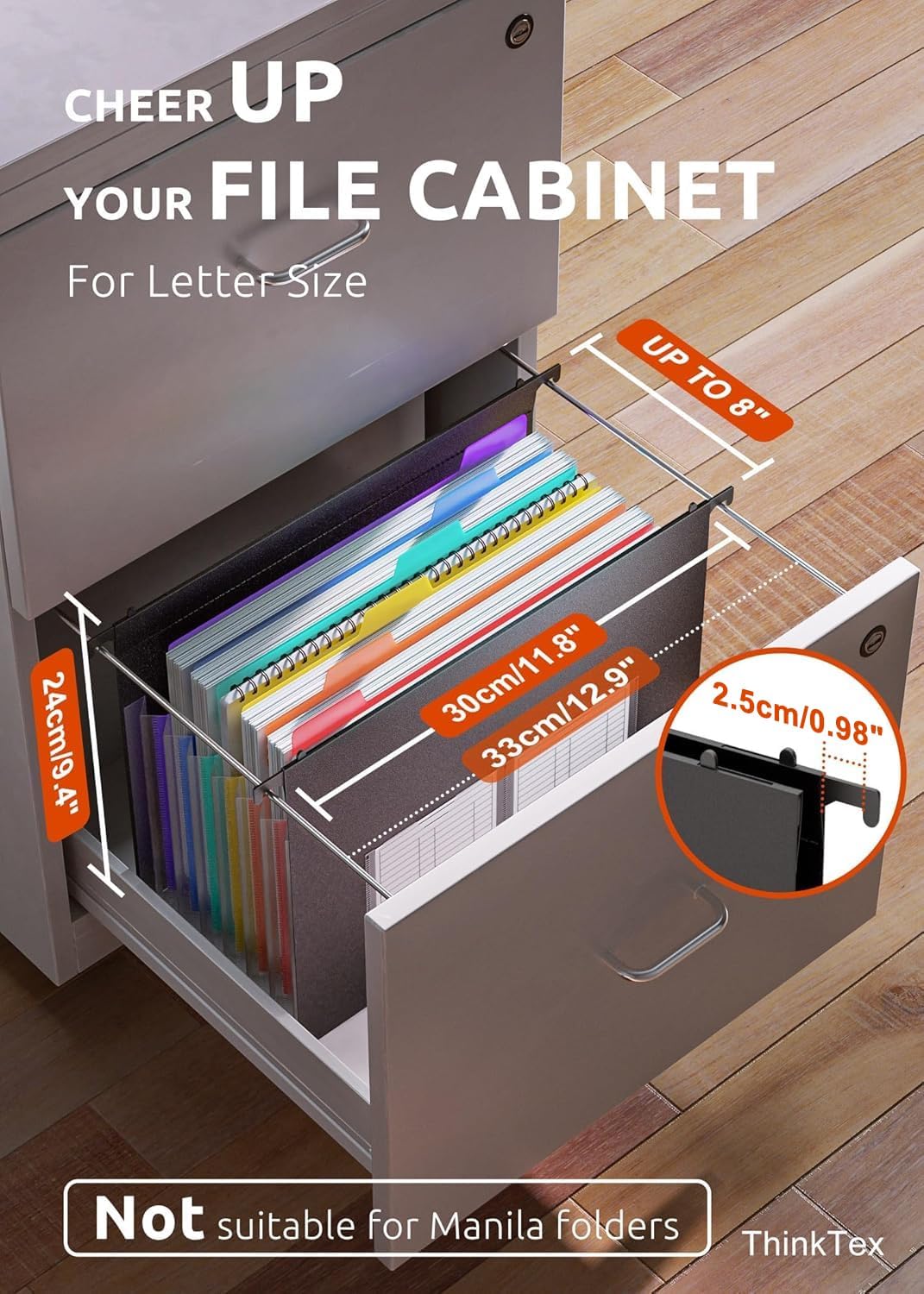 ThinkTex Plastic Expanding Hanging File Folders, 7 Innovative 1.2/'' Accordian Pockets, Large Capacity, Multi-Color Tabs, Letter Size for Filing Cabinet - Black-6 pack - Image 2