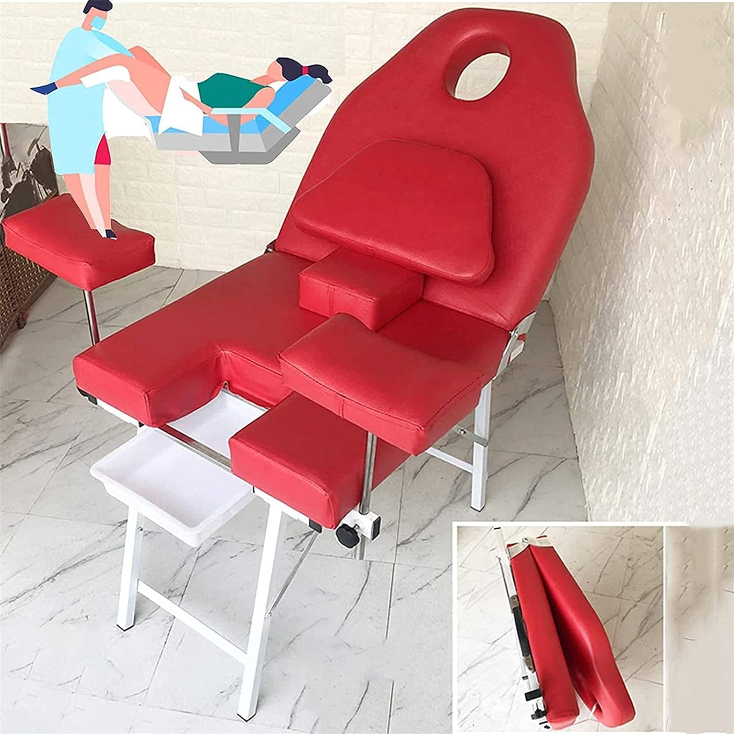 Gynäkologischer Untersuchungsstuhl, Tragbarer Klapp-Gynäkologie-Operationsbett Gynäkologische Chirurgie-Liefertisch Medizinischer privater Pflegestuhl 130x65x70cm