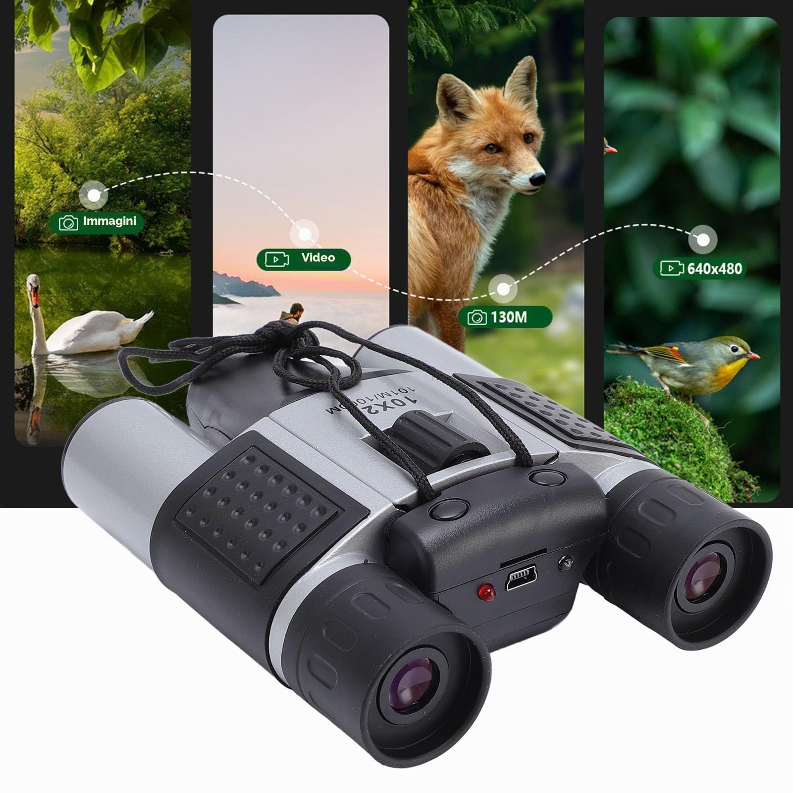 Camera da Binocolo 10x25 per Adulti, Binocoli 10x con Fotocamera, Registratore Fotografico Video con Carta di Archiviazione da 32 GB per Concerti di Viaggio da Caccia per Uccelli