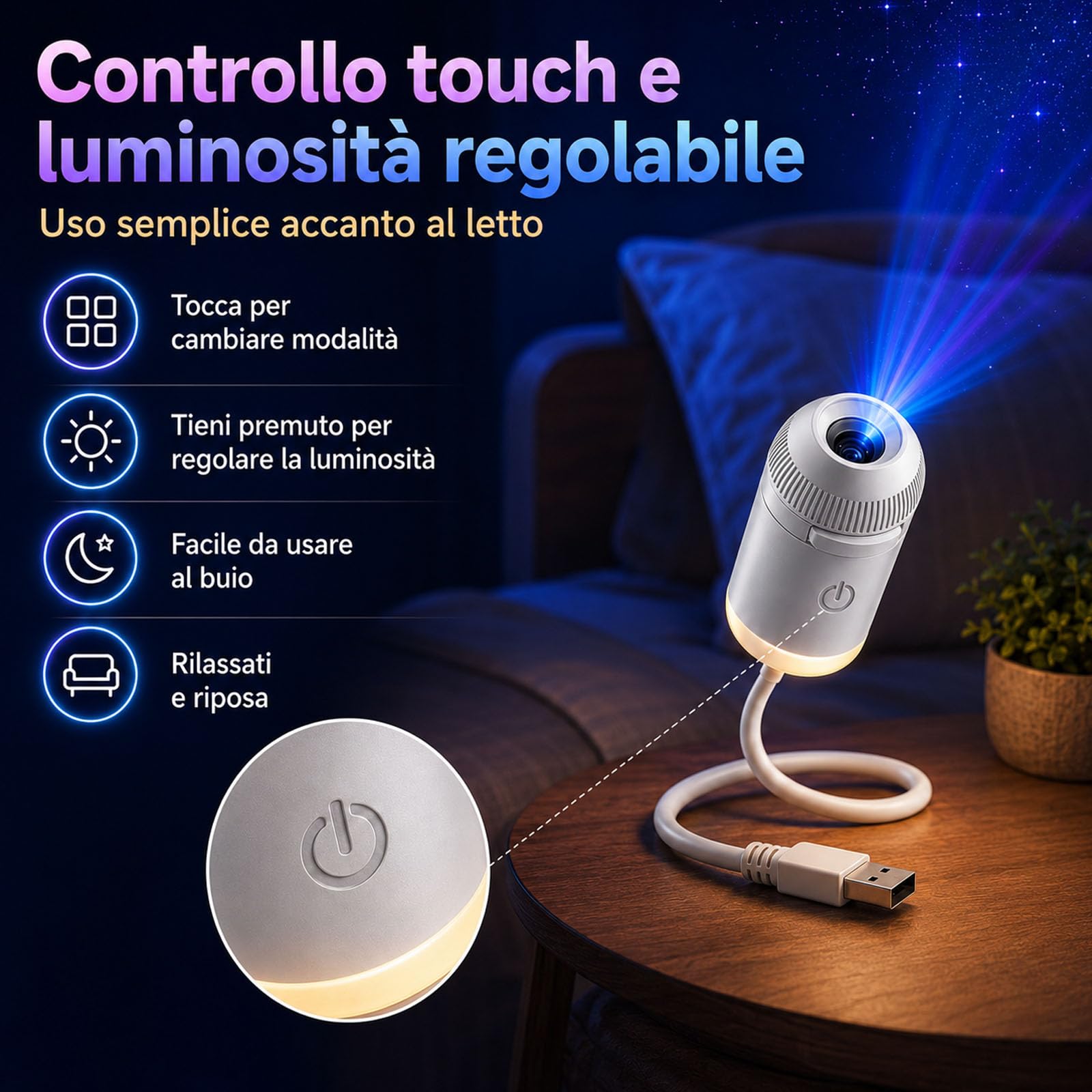 2027 Proiettore Galassia Soffitto Galaxy Projector Night Light, Plug-And-Play Hd Star Projector Proiettore Di Stelle 2 In 1, Rotazione A 360° Luminosità Regolabile (24 Pellicole Per Proiezione)