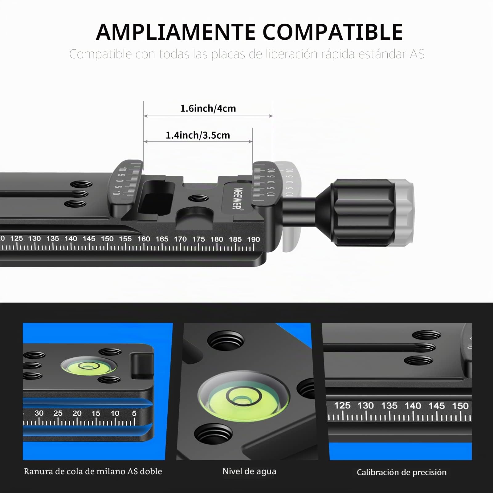 Neewer 200mm Professional Rail Nodal Deslizante Metal Abrazadera de Liberación Rápida para Cámara con Arca Swiss Compatible FNR-200