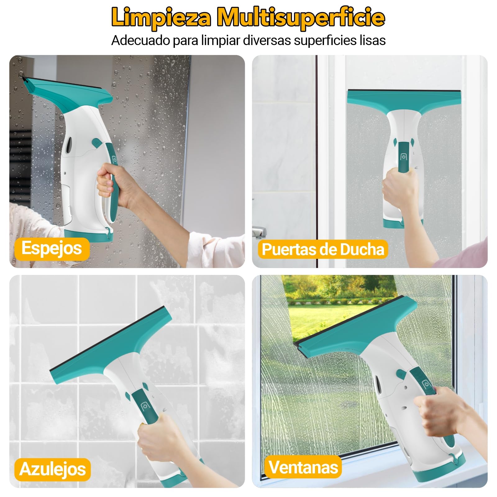 EAVE Limpia Cristales, Kit de Limpiacristales Electrico Mejorado con Escobillas de 17cm & 28cm, Limpiacristales con 40min de Autonomía & Tanque de Agua de 270ml, Apto para Ventanas, Baños, WC09(WH)