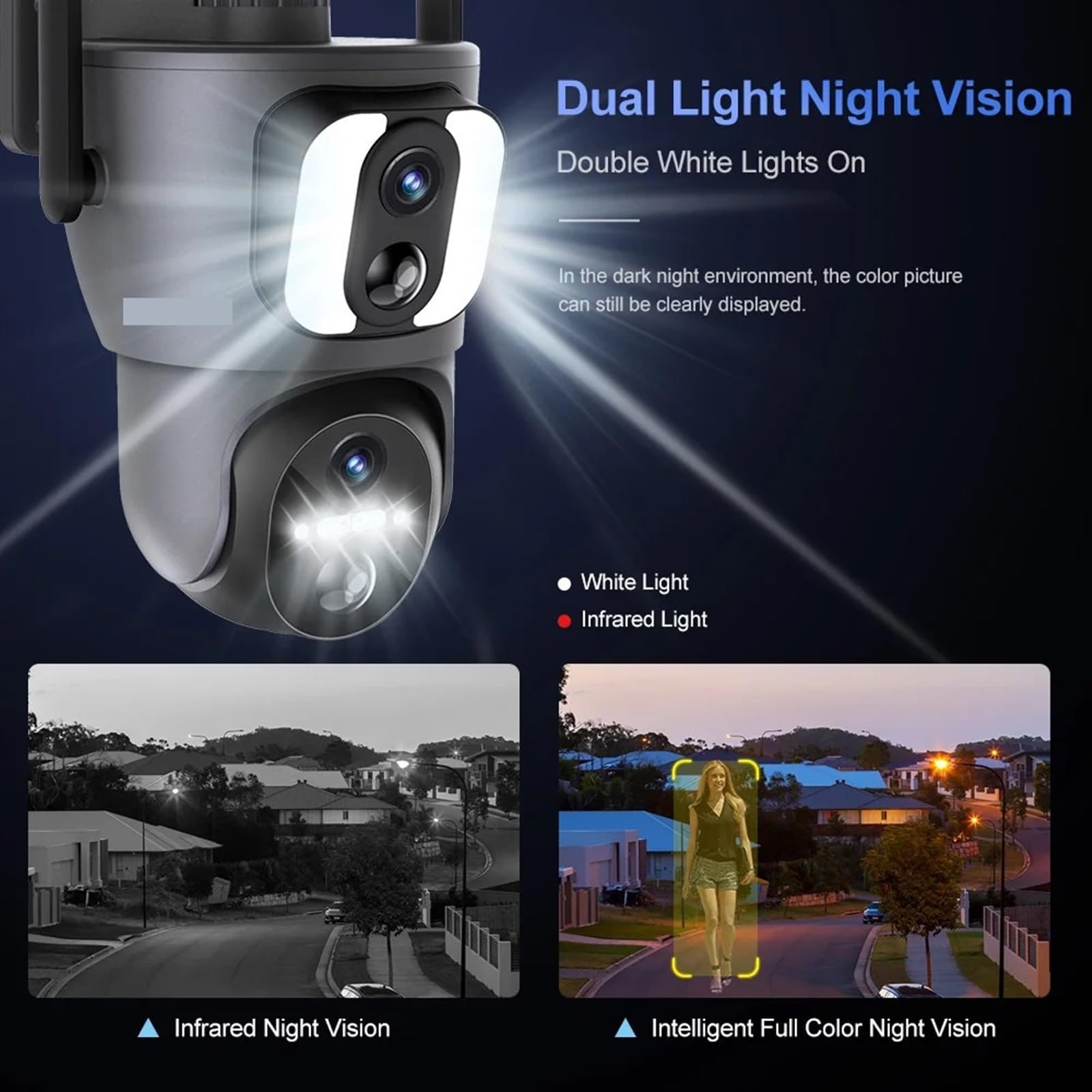 Caméra de sécurité, 4MP UHD Double écran Liaison Solaire caméra extérieure 4G détection PIR Humain Suivi Automatique de sécurité(4MP WiFi Add 64G)