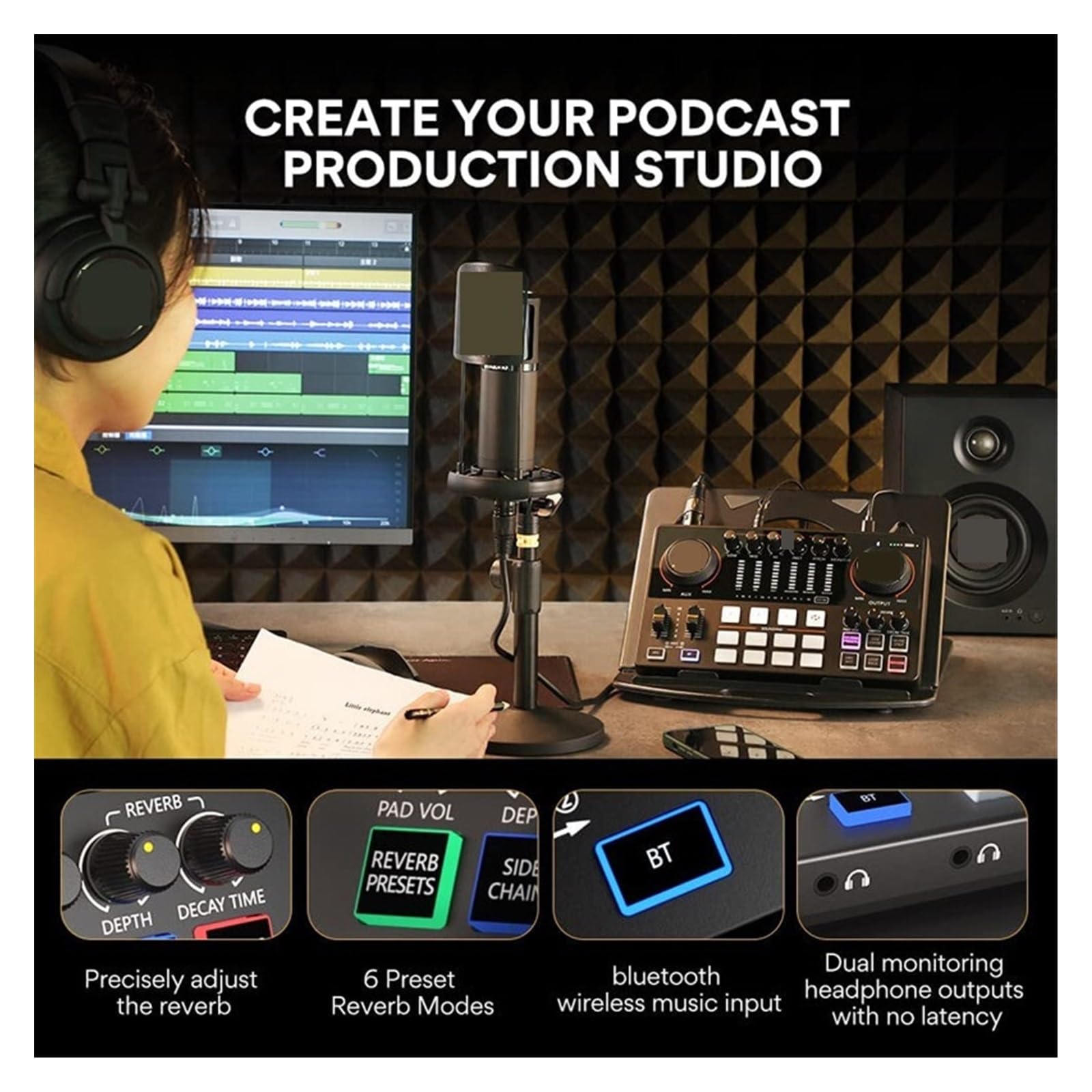 Kit Scheda Audio Set Scheda Audio con interfaccia Microfono XLR Podcasting per DJ Streaming Live Telefono Computer PC AME2A Configurazione Studio per Registrazione di Musica (Scheda AUD