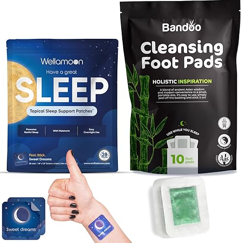 Bandoo Wellness Bundle Almohadillas de vinagre de bambú natural (10 unidades) y parches de apoyo para dormir extra fuertes (28 unidades) - Cuidado