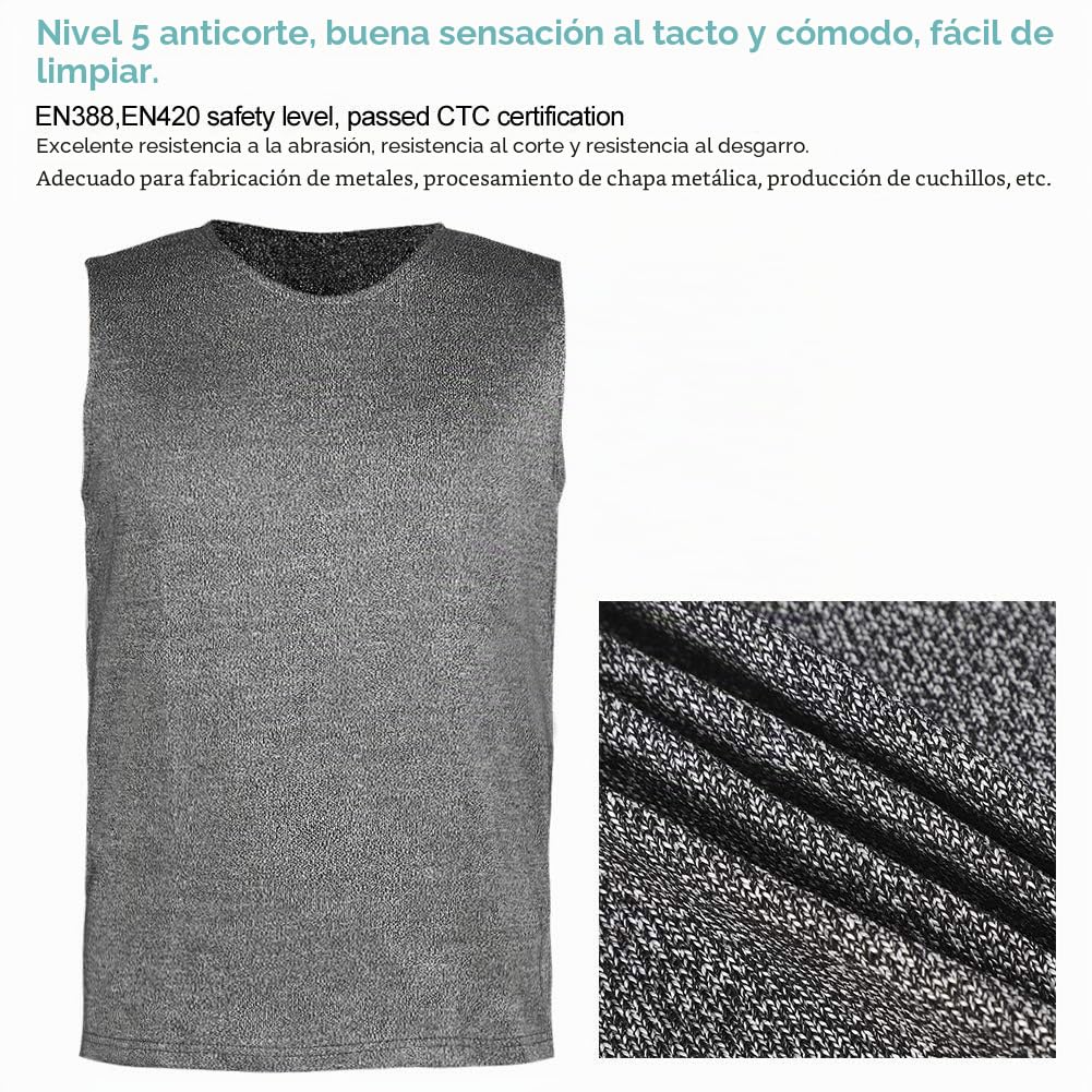 Nivel 5 Chaleco Antipuñaladas Resistente al Corte Robusto Cuchillo Seguro Cuello Redondo Chaleco Seguridad Resistente al Corte Chaleco Equipo Protección Seguridad Uso en Varios Escenarios(L)