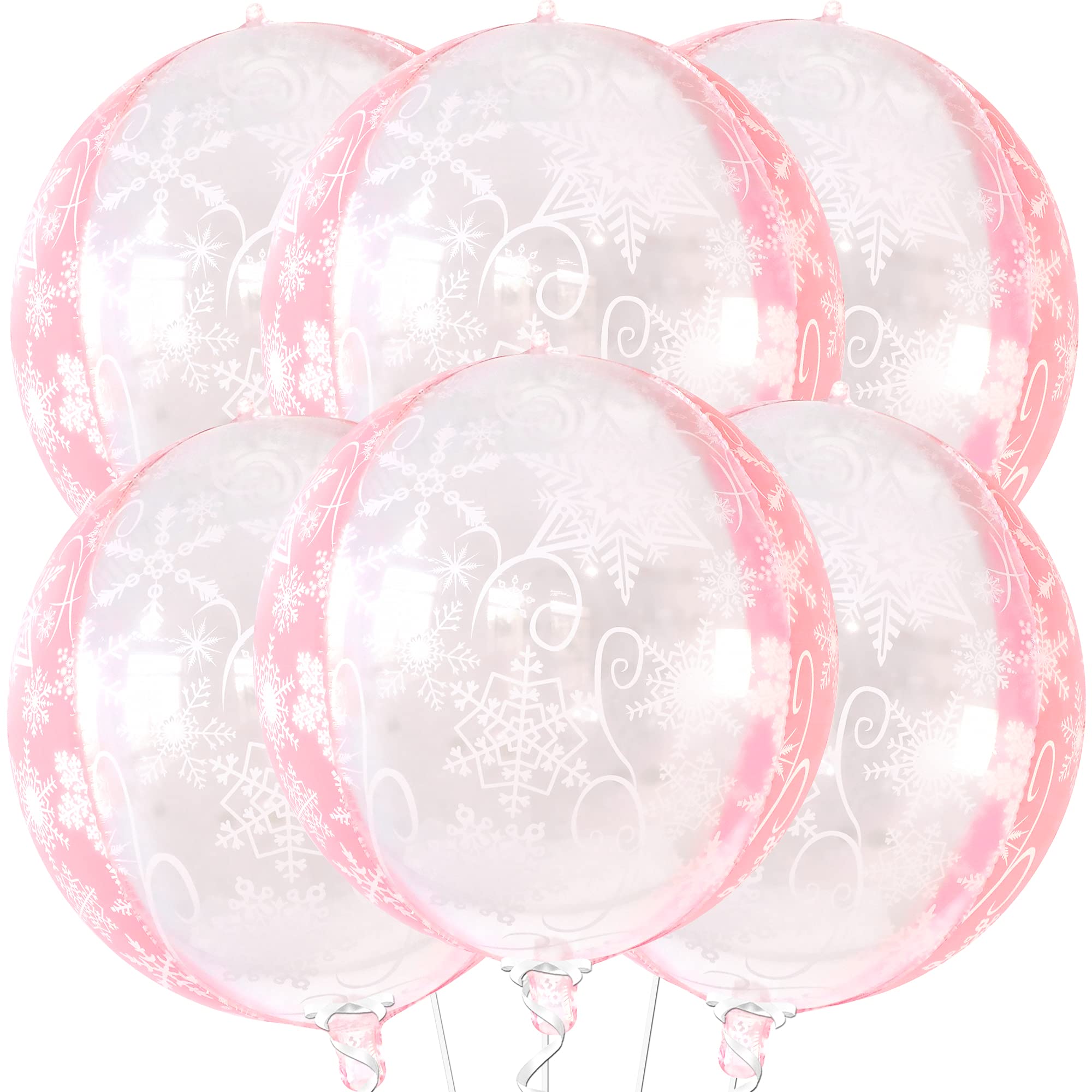 KatchOn Huge 22 Inch Pink Snowflake Balloons - Pack of 6, Princess Birthday