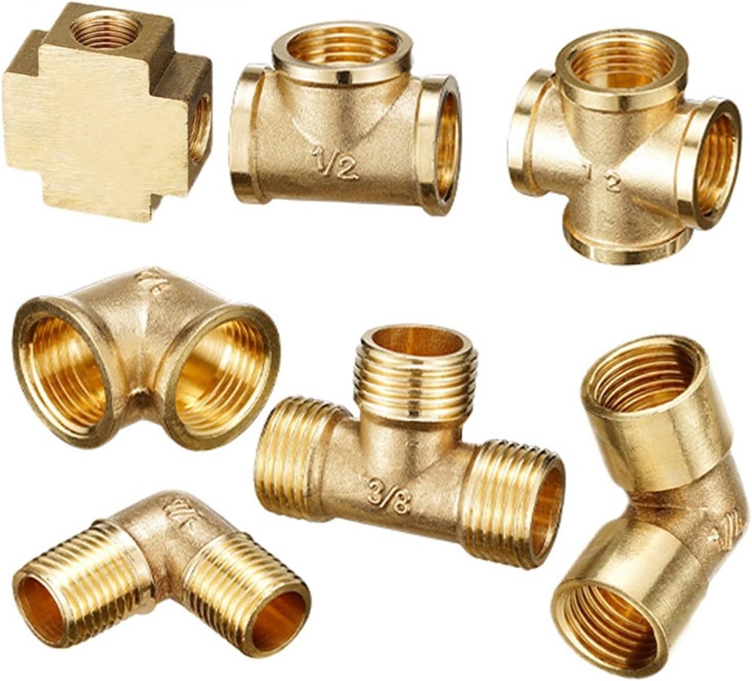 Pneumatic Plumbing Brass Pipe Fitting Male/Female Thread 1/8" 1/4" 3/8" 1/2" BSP Tee Type Copper Fittings Water Oil Gas Adapter (Color : Orange, Size : 3/8 inch)