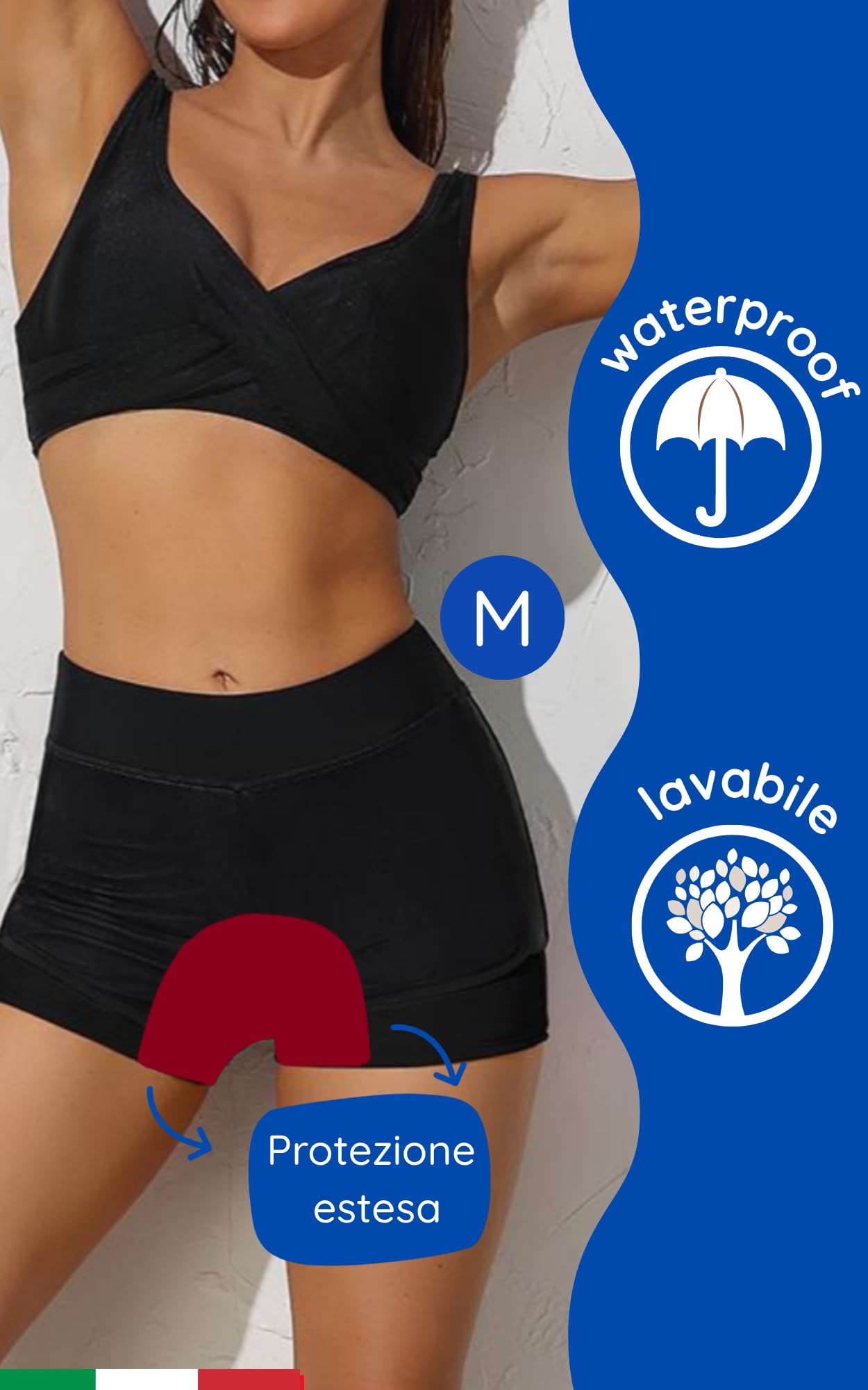 NoBlood - Costume da Bagno Mestruale Boxer | Vita Alta XXS-XXL | Mare Piscina | Lavabile | Slip Ciclo Nuoto Flusso Abbondante