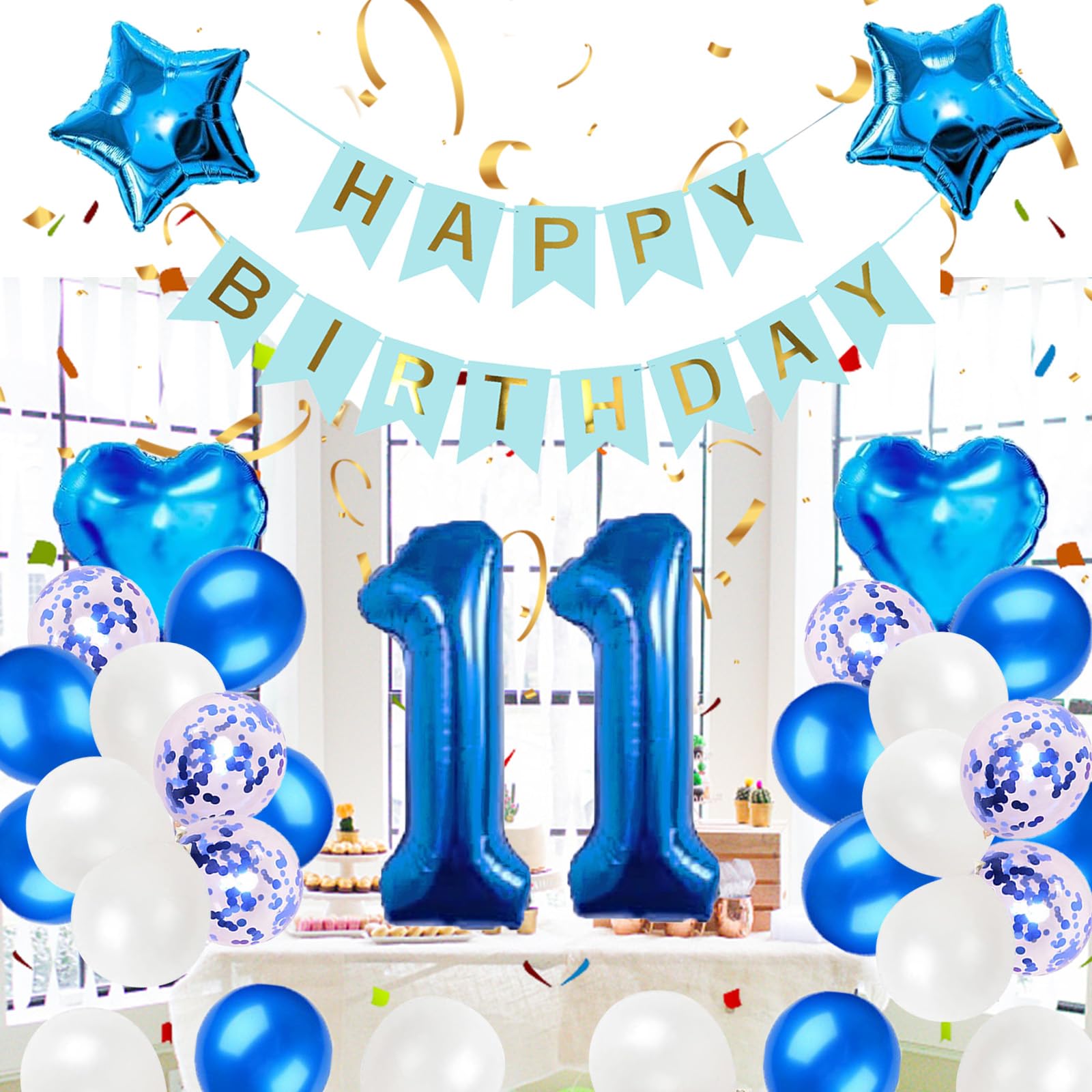 Amazon | 11歳誕生日 バルーン 風船 飾り付け セット ブルー 数字