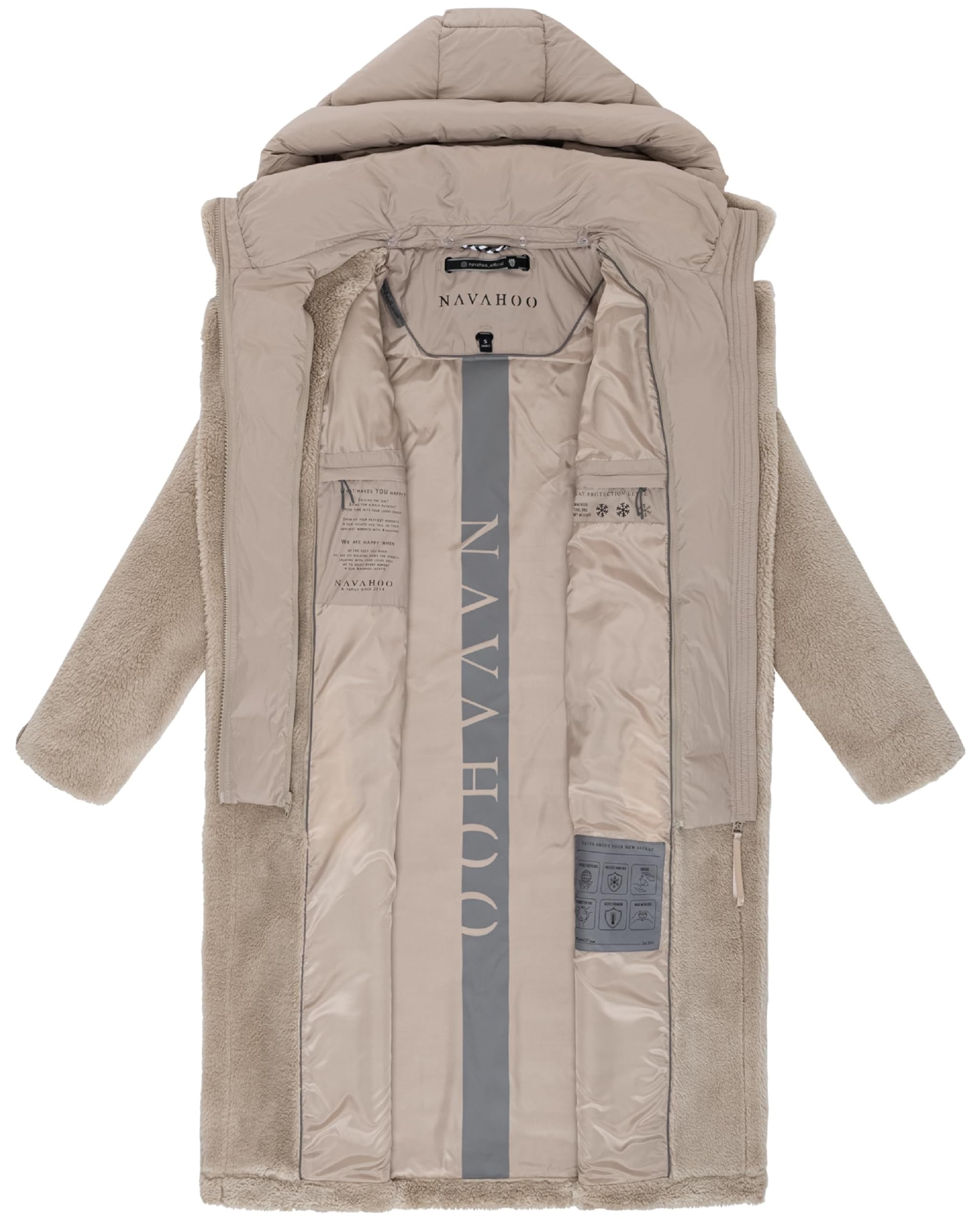 Navahoo Cappotto caldo da donna in pile Teddy con inserto rimovibile e trapuntato, Teddyzauber 14 XS-3XL