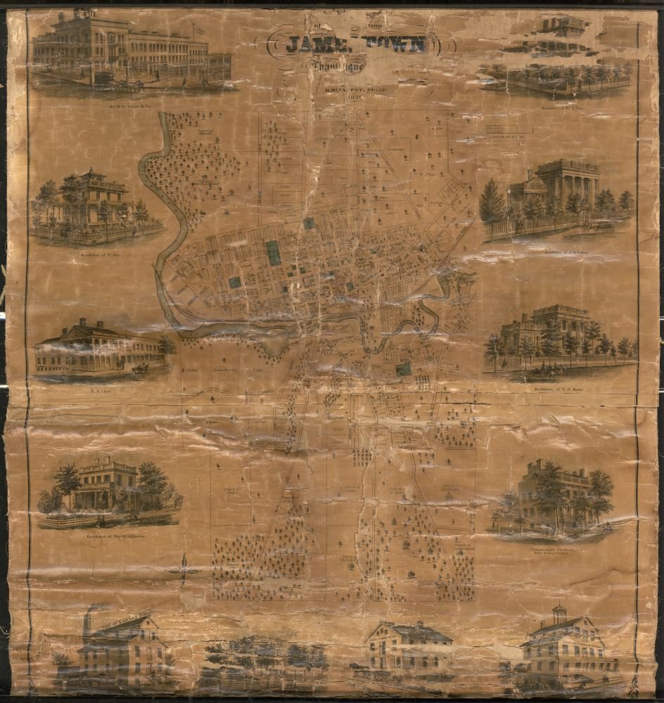 1856 map Map of Jamestown, Chautauqua County, New York|Size 22x24 - Ready to Frame| Architecture|Domestic|Jamestown|Jamestown NY|Landowners|New York|New York|Pictorial Works|Real Property|