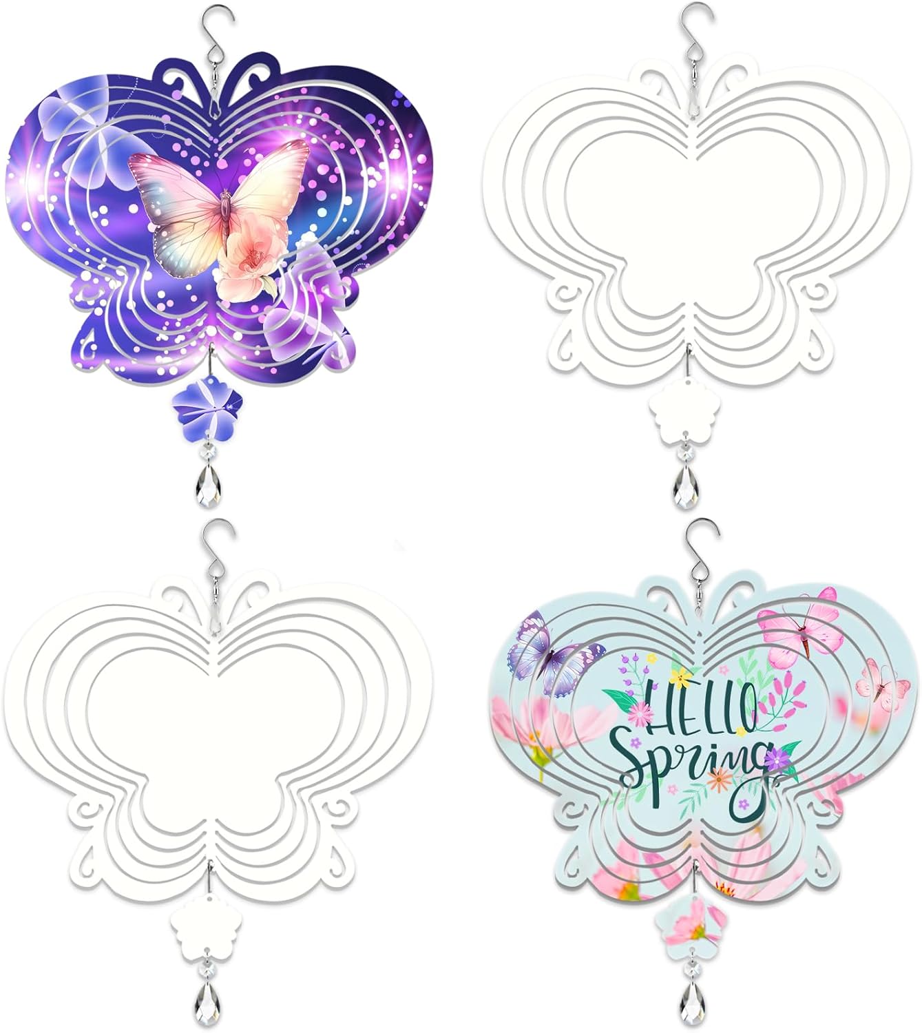 4Pack 8inch Sublimation Wind Spinner Blanks 3D Aluminum Metal Wind Sculpture Kinetic Spinners for Yard and Garden Indoor Art Ornaments Hanging Decoration (Butterfly)
