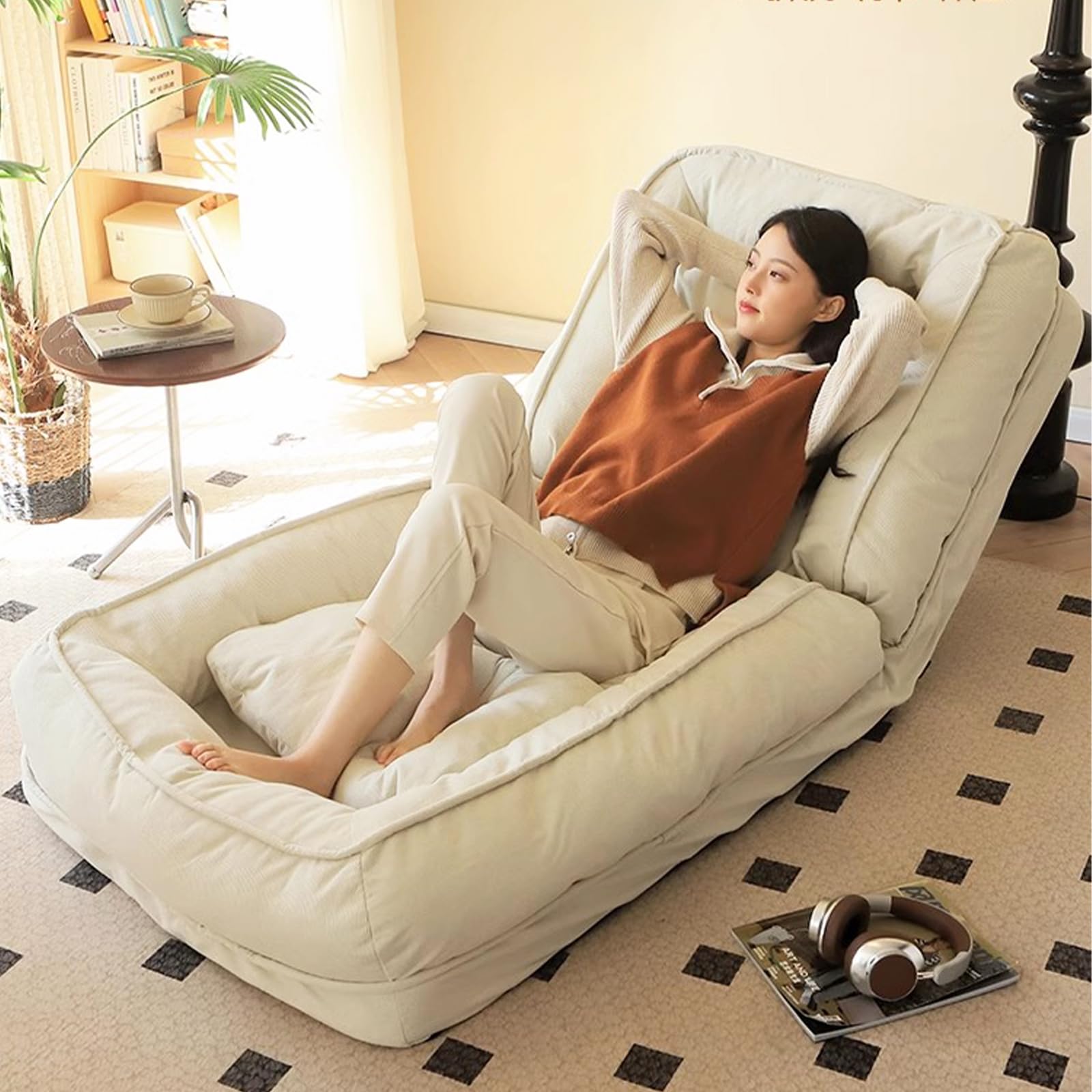 HXQWDQL Folding Sofa Lounge Chair for Humans and Pets, Huge Tatami Mat, Leisure Lounge Chair, Cozy Small Couch for Home Living Room (Beige)
