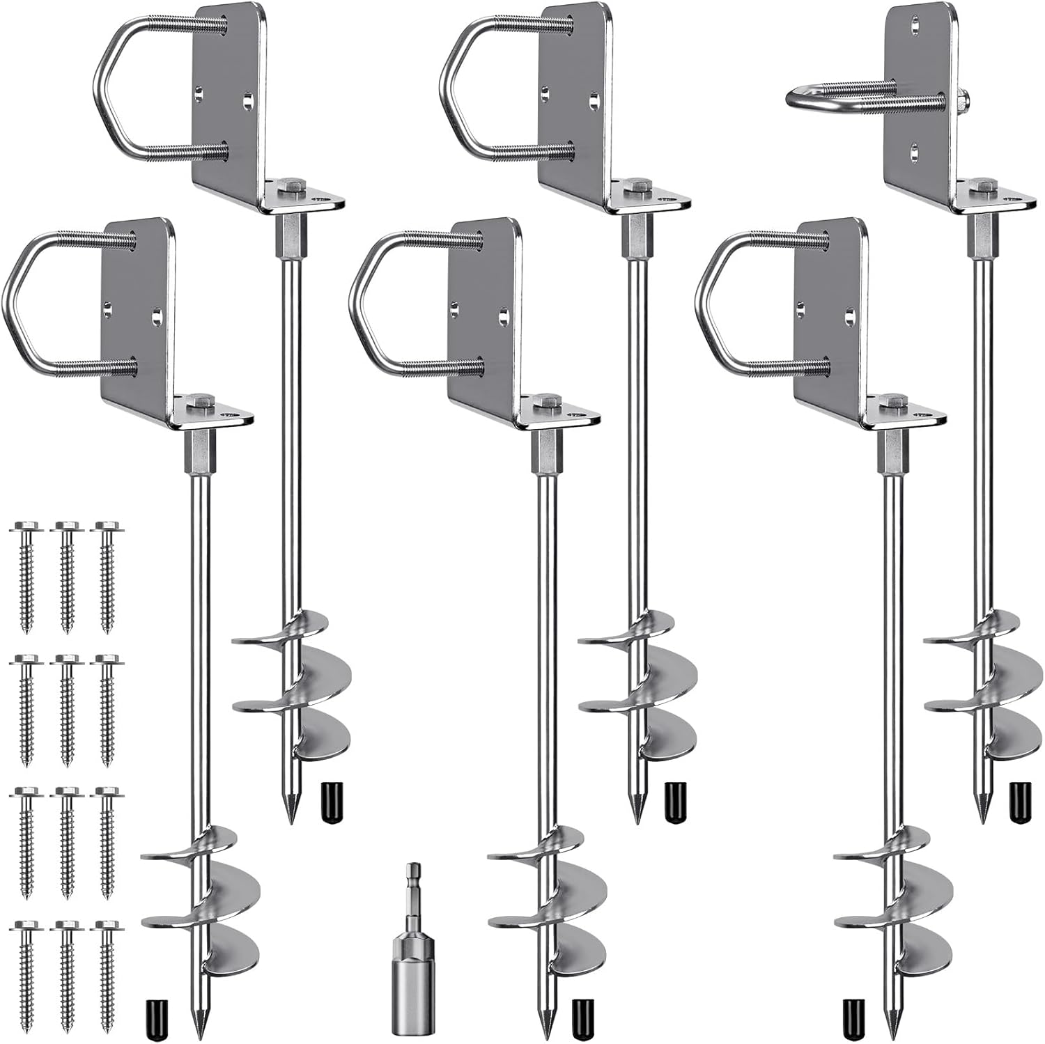 Multi-Purpose Trampoline Stakes Anchors, 3'' Wider Spiral Ground Anchors Screw in, Fully Welded Mobile Home Anchors for Shed, Swing Sets, Carports and More,18''/24''/30'' Set of 2,4,6 24''-6pcs Silver