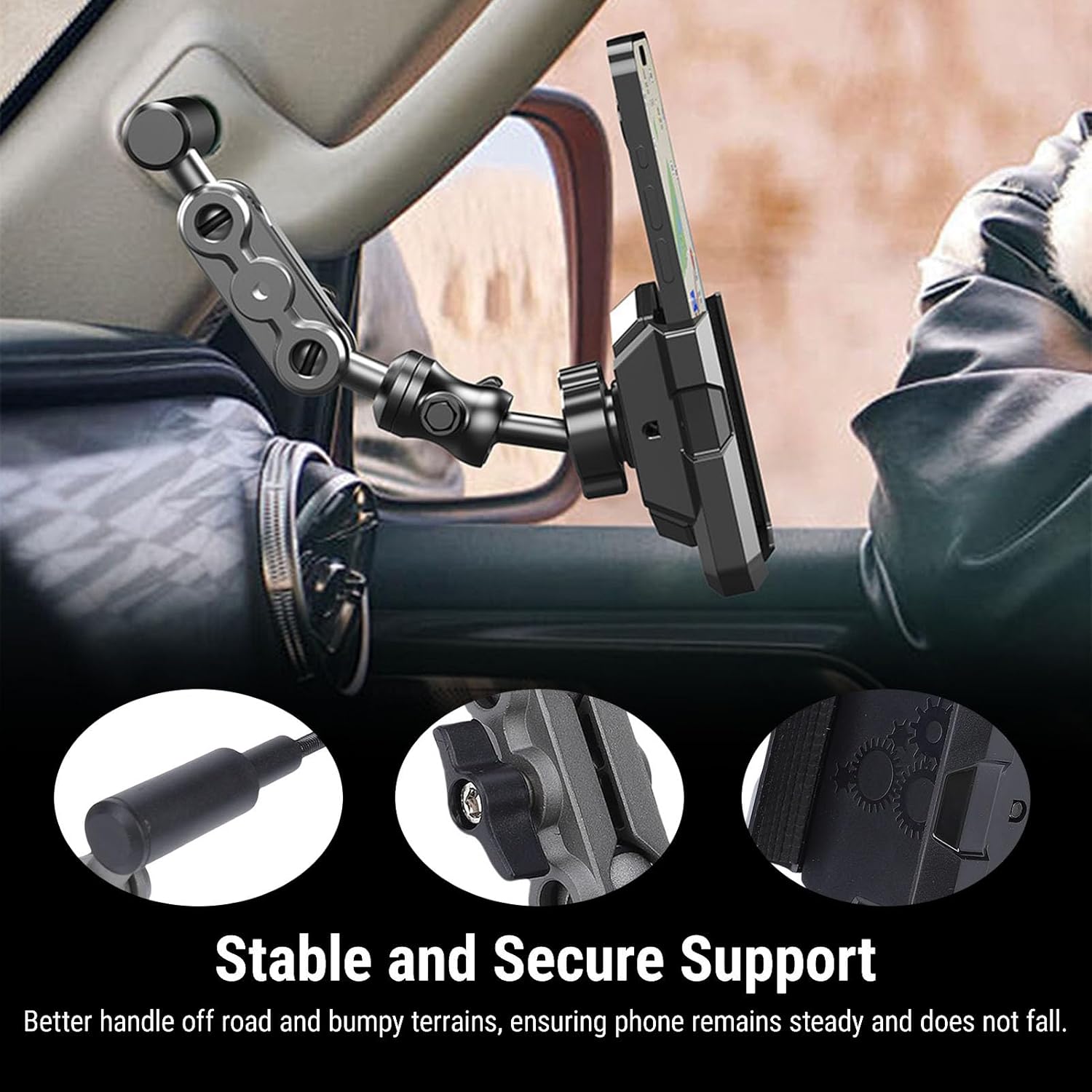 Car Grab Handle Phone Holder, Metal Universal A Pillar Mount for All Smartphones 360 Rotation (A Pillar Phone Mount)