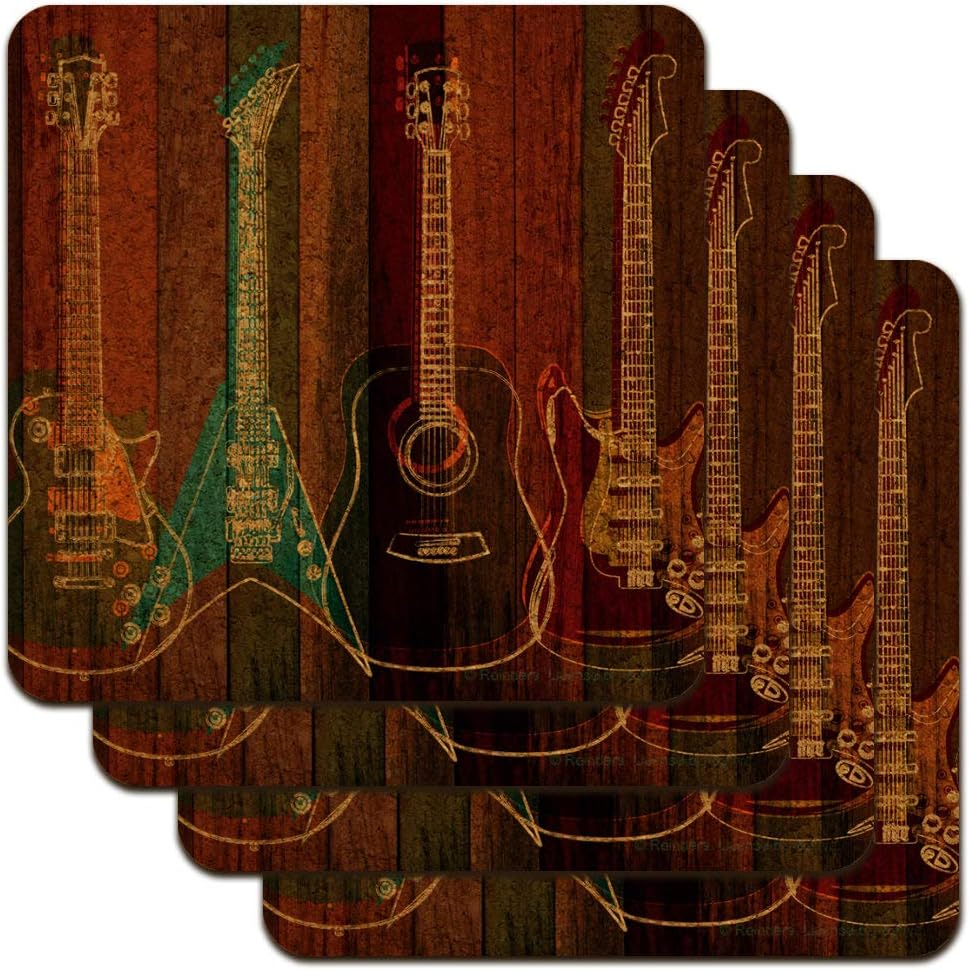 Guitars Electric Acoustic Rock and Roll Wood Paneling Low