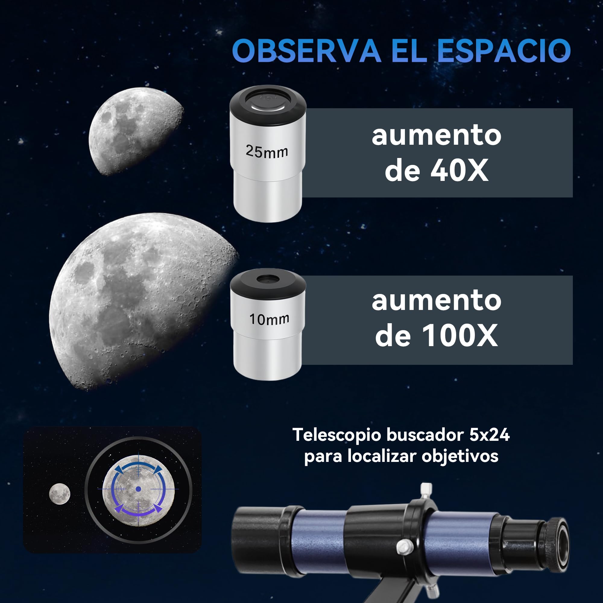 Outsunny Telescopio Reflector Astronómico, Apertura de 114 mm, 40X/100X, 1000 mm Telescopio Astronómico para Adultos, Principiantes y Niños, con Trípode Ajustable y Bolsa de Transporte