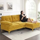 82" L-Shape Sofa with Reversible Chaise Lounge&comma; Convertible Sectional Sofa Couch&comma; Chenille Modern Sofa Couch for Living Room&comma; Apartment and Office&comma; Removable Cover &lpar;Yellow&rpar;