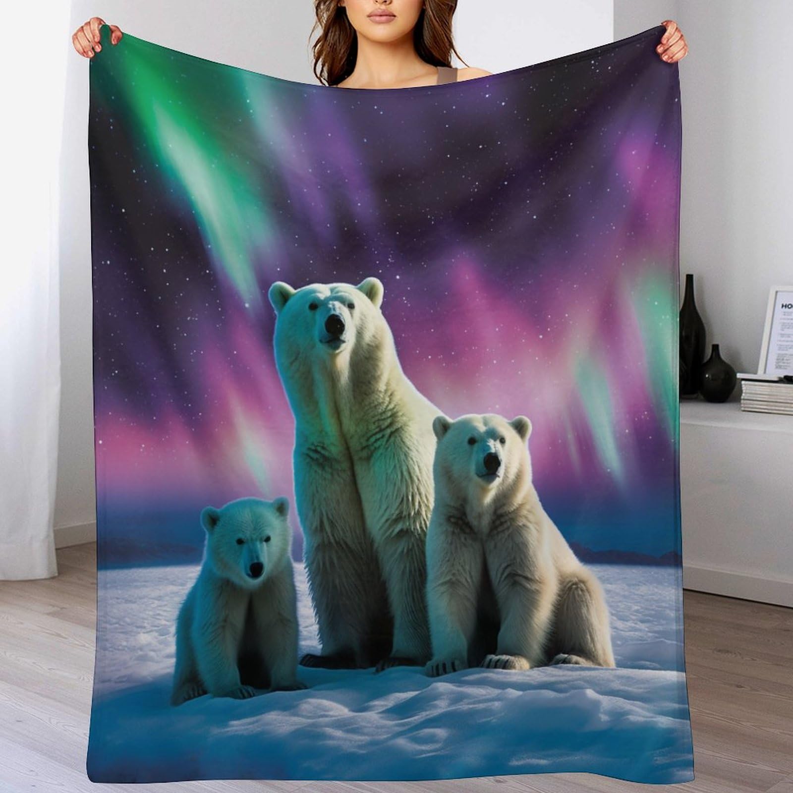 Couvre-lit Ours Polaire contre les frissons du soir sur le balcon et lit