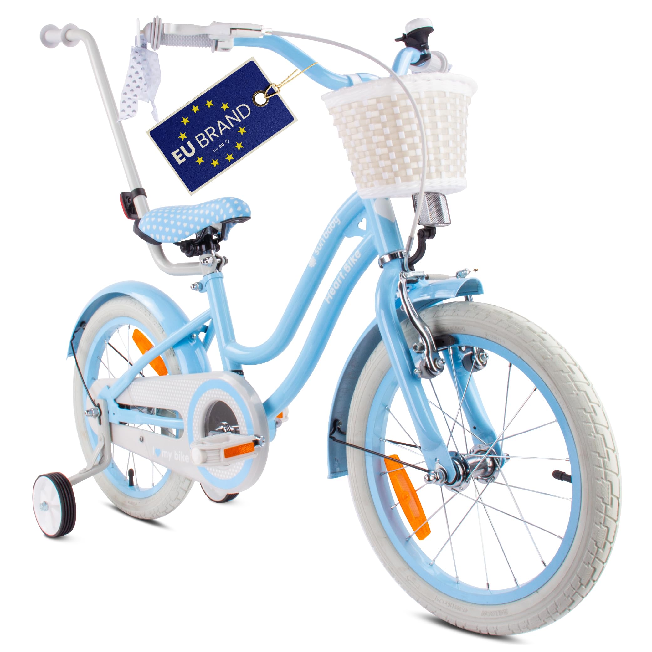 sun baby Bicicleta para niñas Heart Bike, tamaño de Rueda 12 14 16 Pulgadas, con Barra de Empuje Desmontable, Bicicleta Infantil para niñas de 2 a 6 años