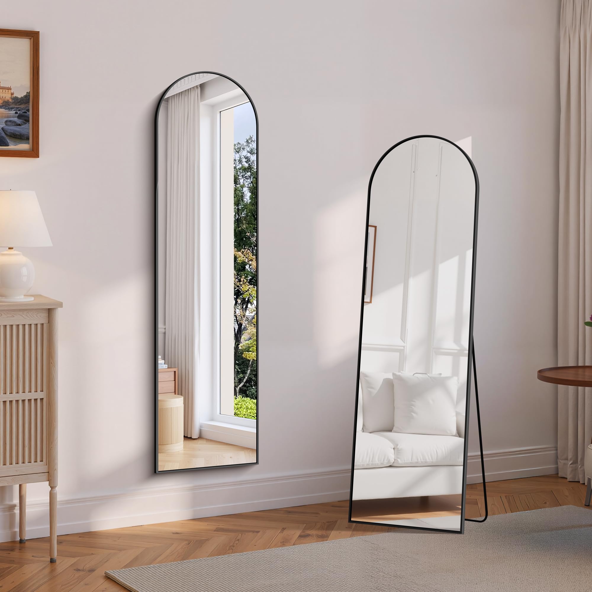 WOLIBEER Specchio Intero 150x40 cm Specchio da Terra o a Parete con Cornice in Alluminio Nero, per Camera da Letto, Soggiorno, Cameretta e Spogliatoio