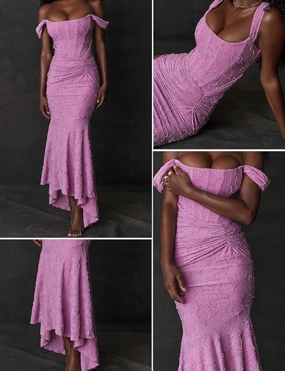 Elegant Lace Bodycon Fishtail Dress Fishbone Dress Shoulder Strap Ruched Midi Dress for Women