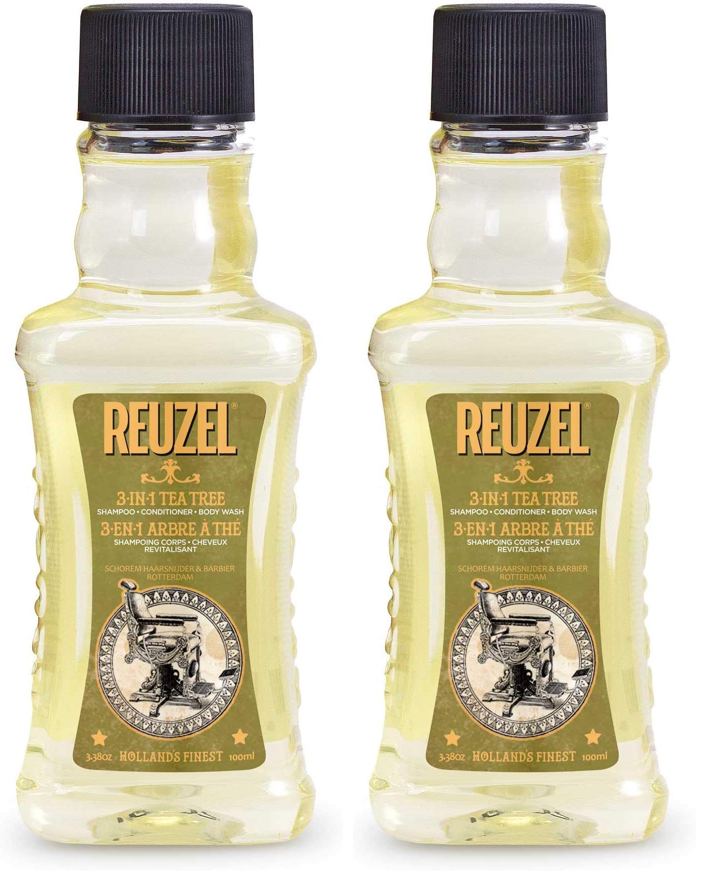Reuzel 3-In-1 Tea Tree Shampoo - Cleanses Hair and Body - Soothes and Moisturizes The Skin and Is Ideal for Overall Scalp Care - Rinses Clean and Can Be Used Daily - Vegan Formula - 3.38 Oz (Pack of 2)