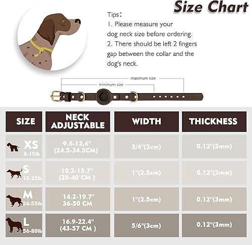Miniatura 2 de Jowlroel AirTag Collar de perro  Collar de perro de cuero 100% genuino con soporte Apple AirTag, adecuado para perros y gatos pequeños, marrón, XS,