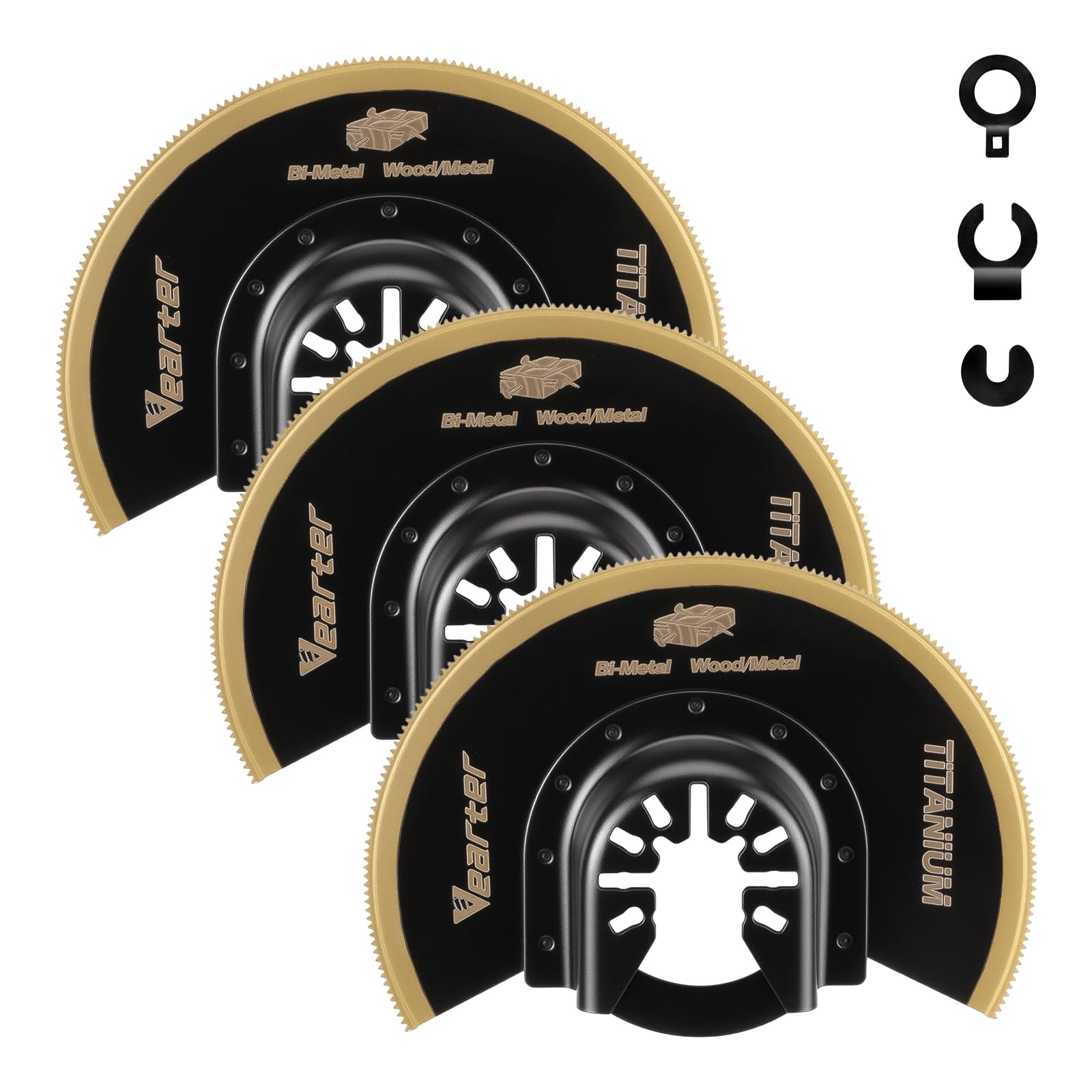 Vearter 3PCS Bimetal Multi Tool Blade Titanium, 88mm Semi Circle Universal Multitool Blades Curved Edge