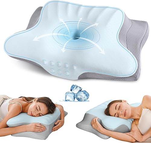 Almohada cervical para el cuello para aliviar el dolor, almohadas ergonómicas de espuma viscoelástica para dormir, almohada refrescante para dormir