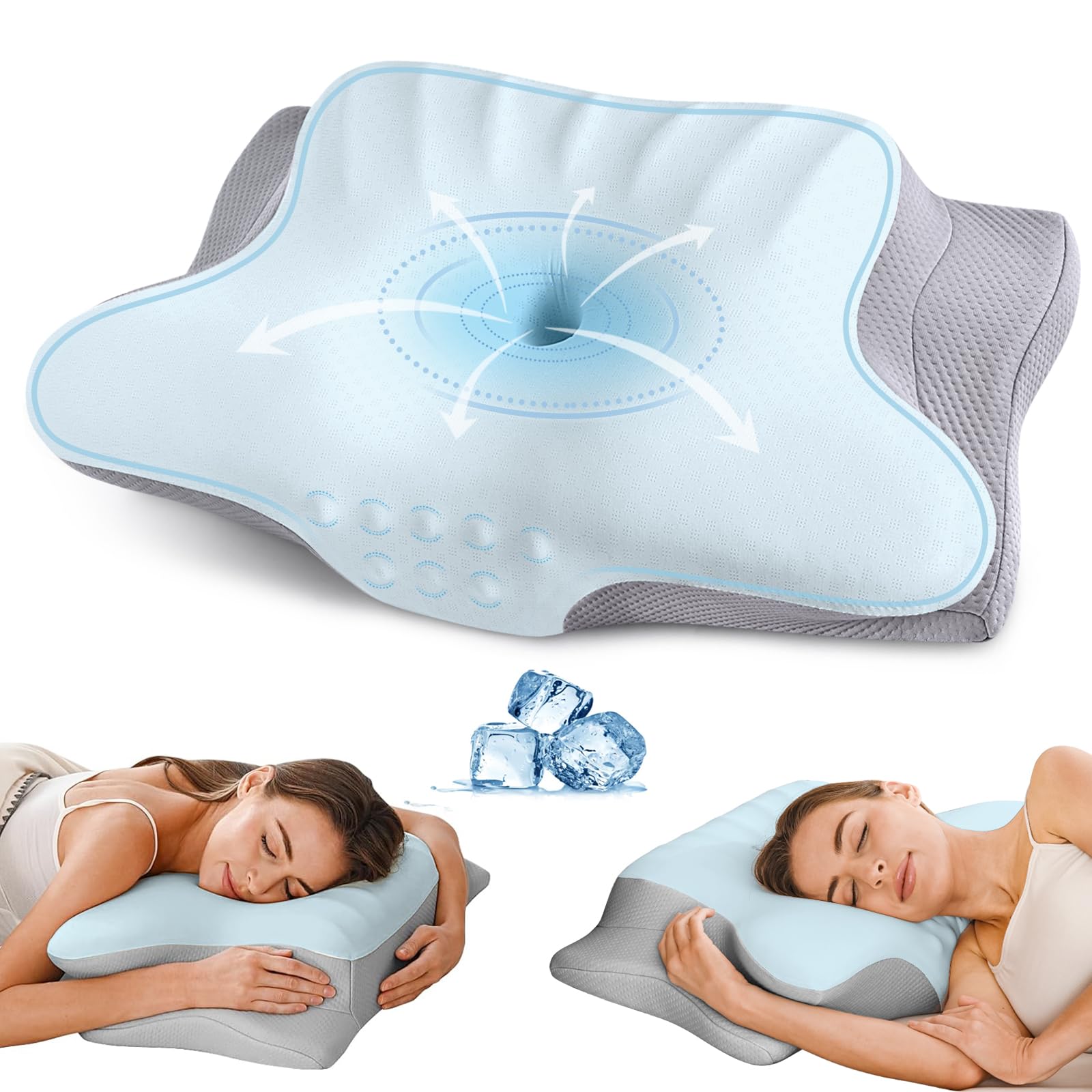 Cervical Neck Pillow for Pain Relief - Ergonomic Memory Foam Pillows for Sleeping Cooling Side Sleeper Pillow for