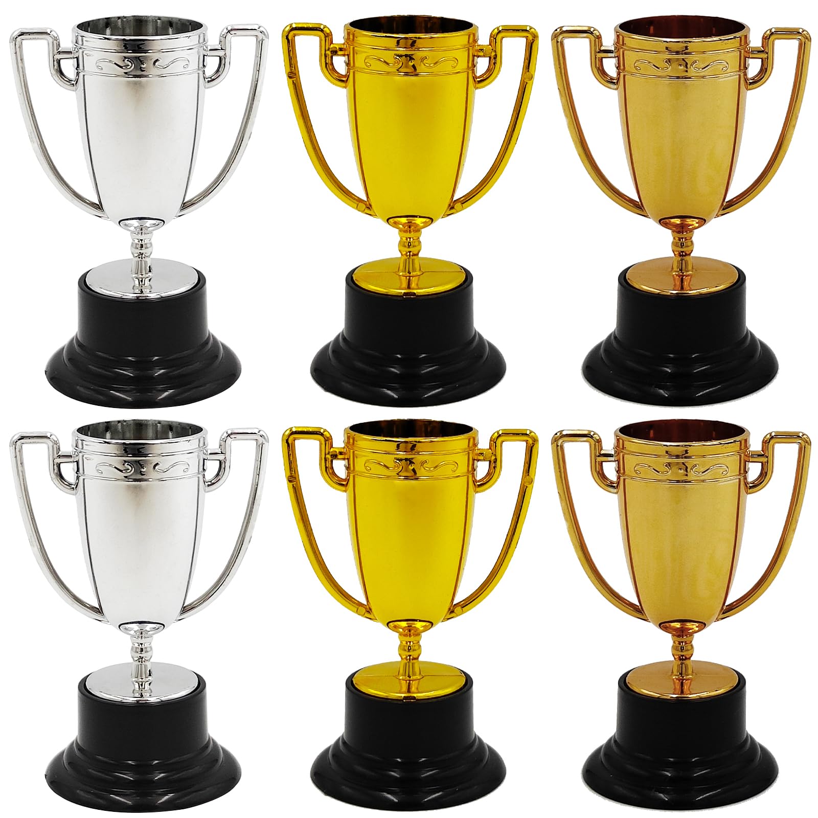 HOPELJ 6 Pack Mini Trophies for Award for Kids - Plastic Gold Silver Bronze Award Trophies Set for Kids for Party Favors, Props, Rewards, Winning Prizes, Competitions, Family Games Prizes