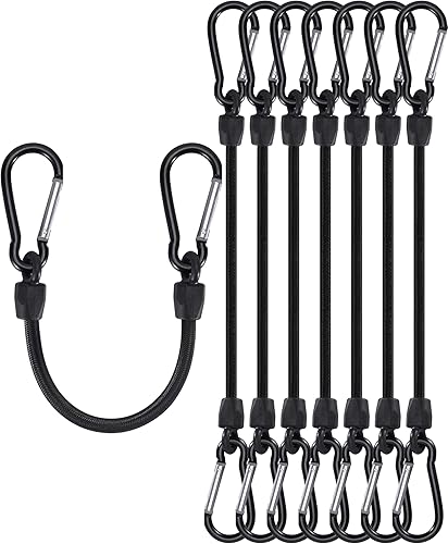 LUCKY STRAPS - Cuerdas elásticas pequeñas de 12 pulgadas con ganchos de mosquetón de aleación de aluminio, 8 correas elásticas negras resistentes a