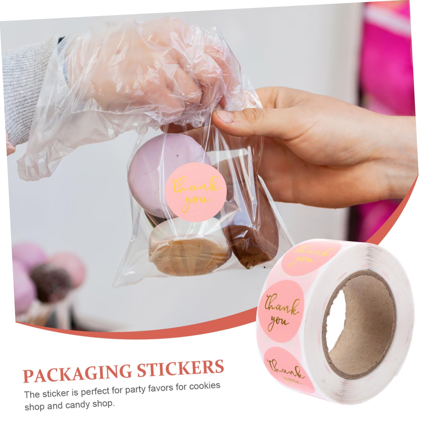 5 Sätze Aufkleberpapier Danke Karten Band Umwickeln Punkt Etikett Personalisierte Sticker Personalisierte Aufkleber Briefversorgung Dankesaufkleber Für Rosa 3 Rollen * 5