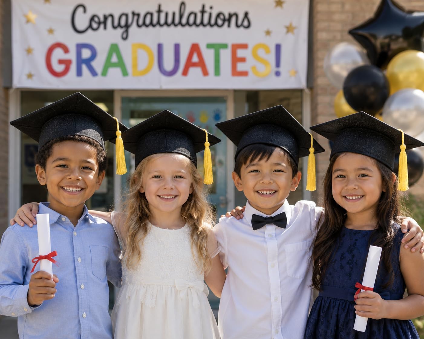 Fun Express Bulk 12 Pieces Kid's Felt Elementary, Kindergarten, Pre-School Graduation Mortarboard Caps, Felt