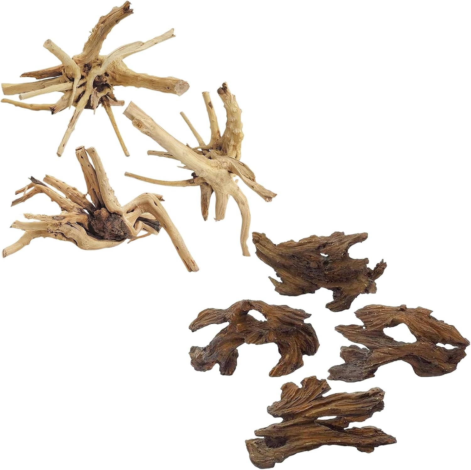 Tfwadmx 3 Pcs Aquarium Driftwood 7-11" &4 Pcs Aquarium Resin Driftwood (6" L*2" W*4" H)